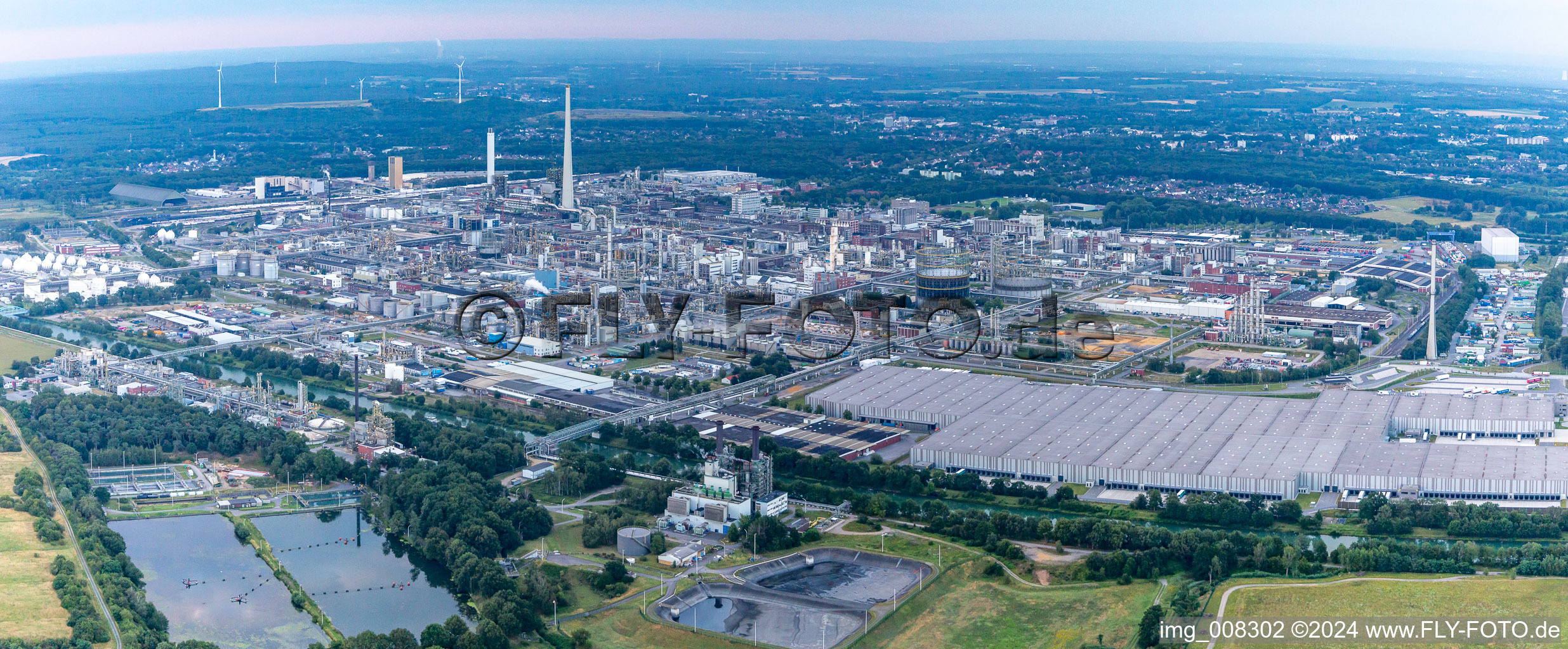 Aerial view of Building and production halls on the premises of the chemical manufacturers Chemiepark Marl on Paul-Baumann Strasse in Marl in the state North Rhine-Westphalia, Germany