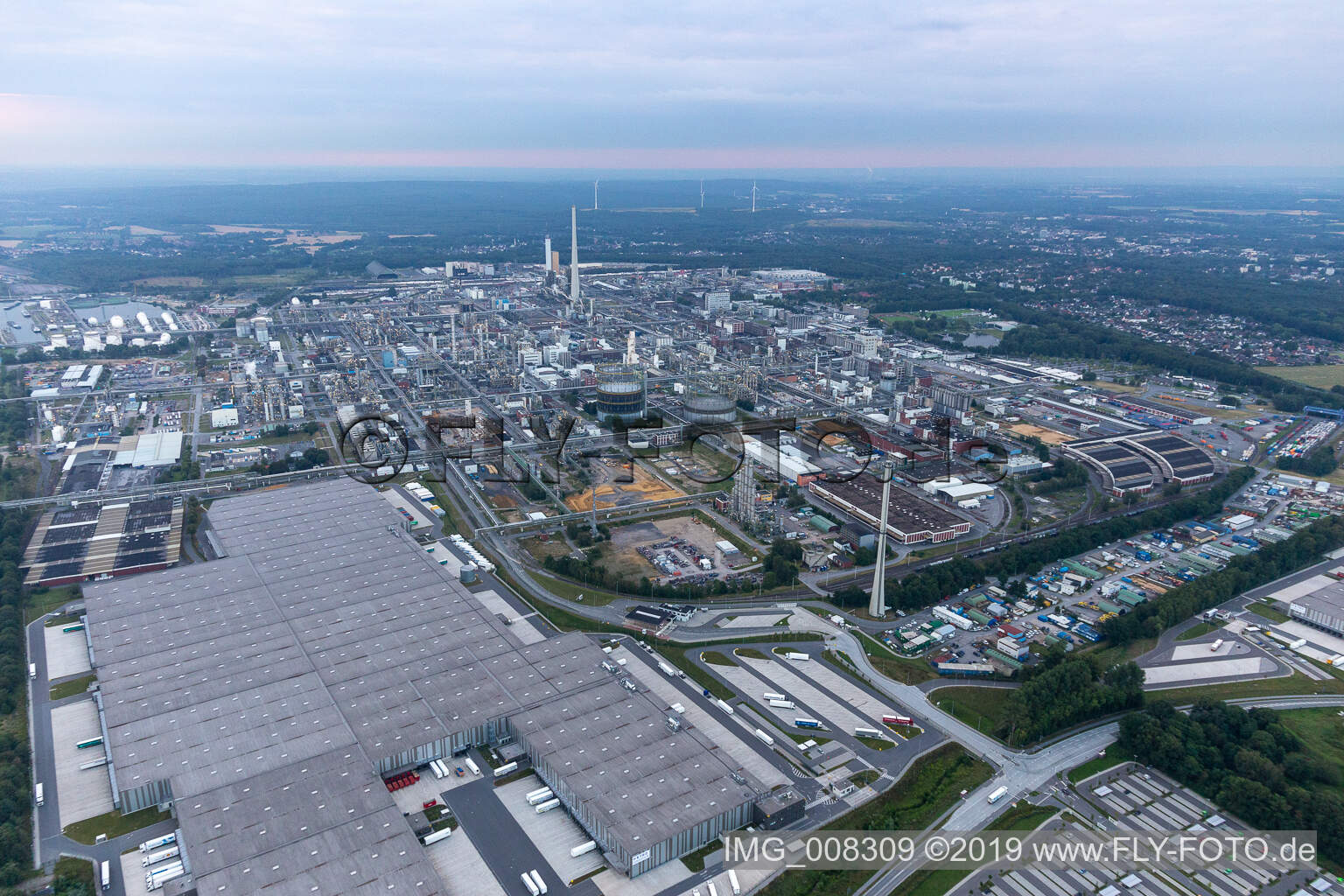 Aerial view of Metro Central Logistic, Chemical Park Marl in Marl in the state North Rhine-Westphalia, Germany