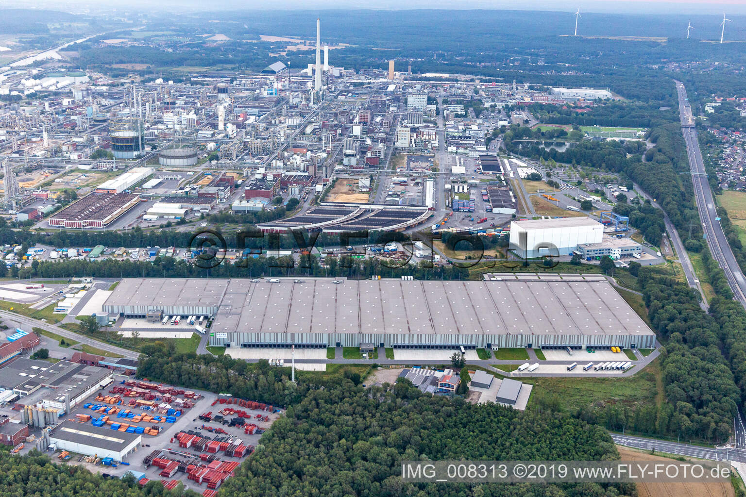 Aerial photograpy of Anger Systemtechnik, Metro Central Logistic in Marl in the state North Rhine-Westphalia, Germany