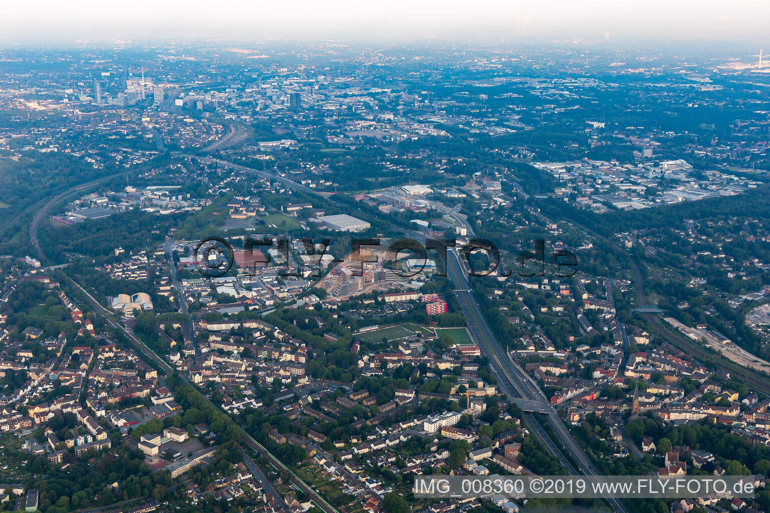 Aerial view of A40 in Essen-Kray in the state North Rhine-Westphalia, Germany