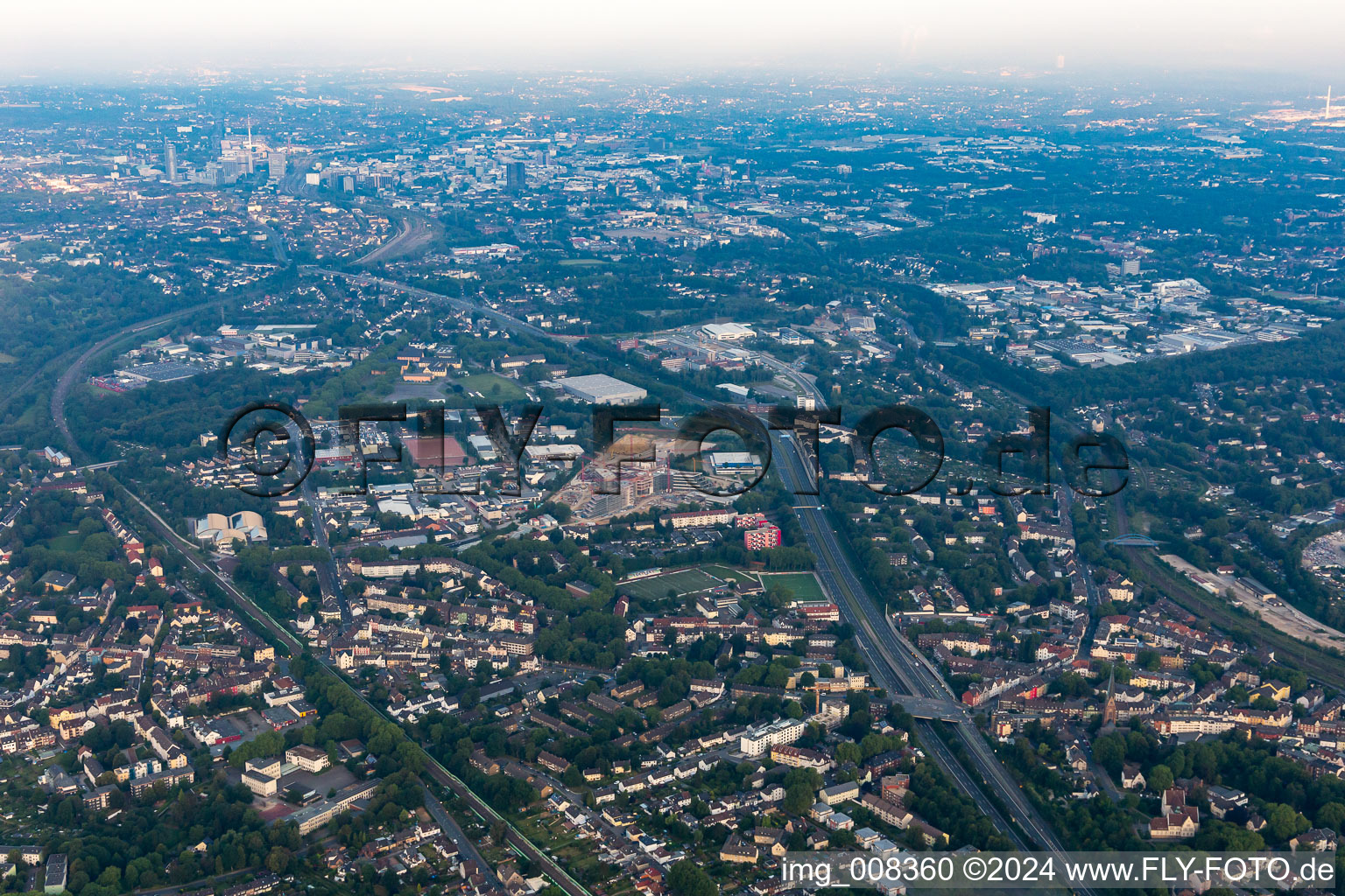 Aerial view of A40 in the district Kray in Essen in the state North Rhine-Westphalia, Germany