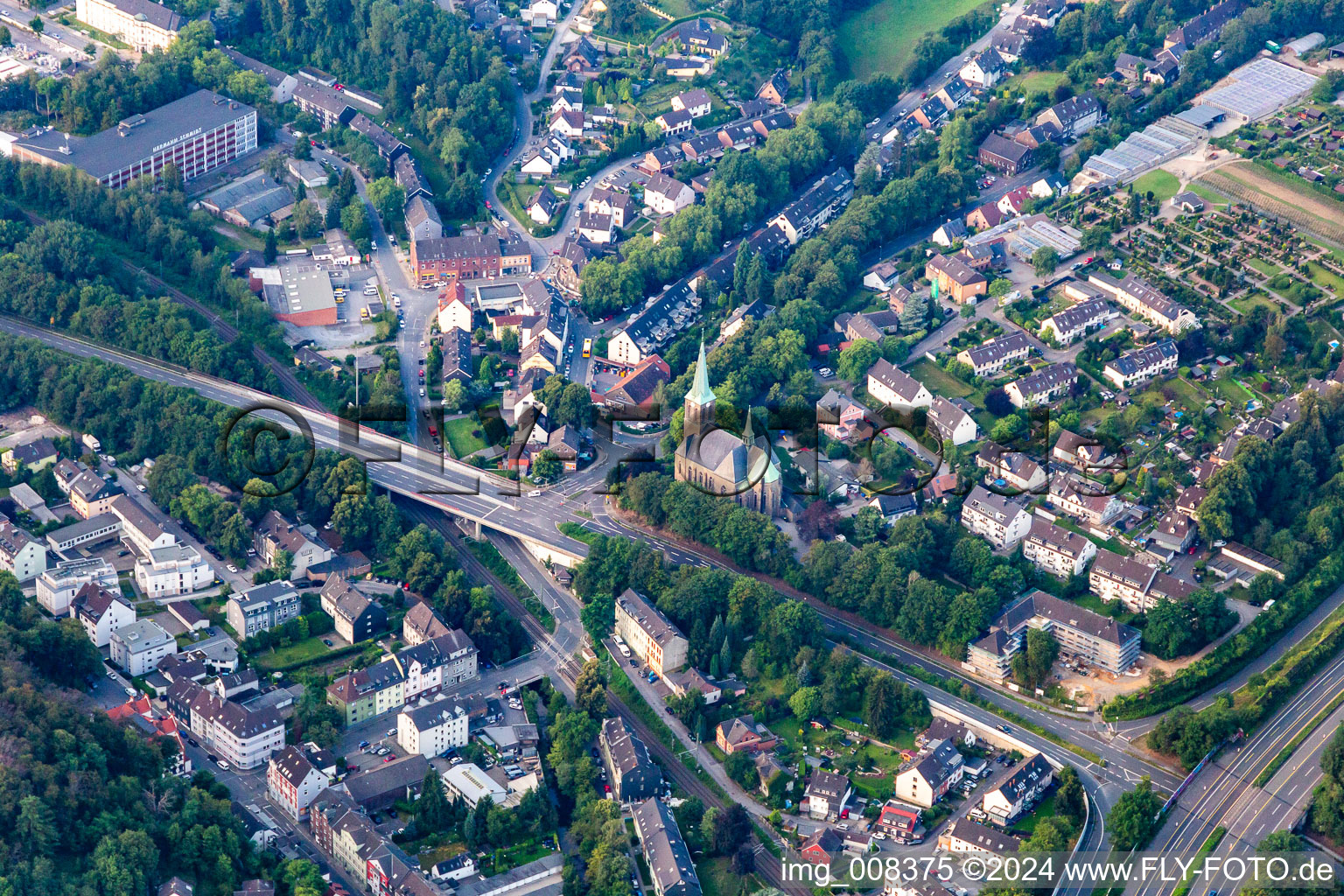 Church building St. Mariae Geburt on A44 in the district Kupferdreh in Essen in the state North Rhine-Westphalia, Germany