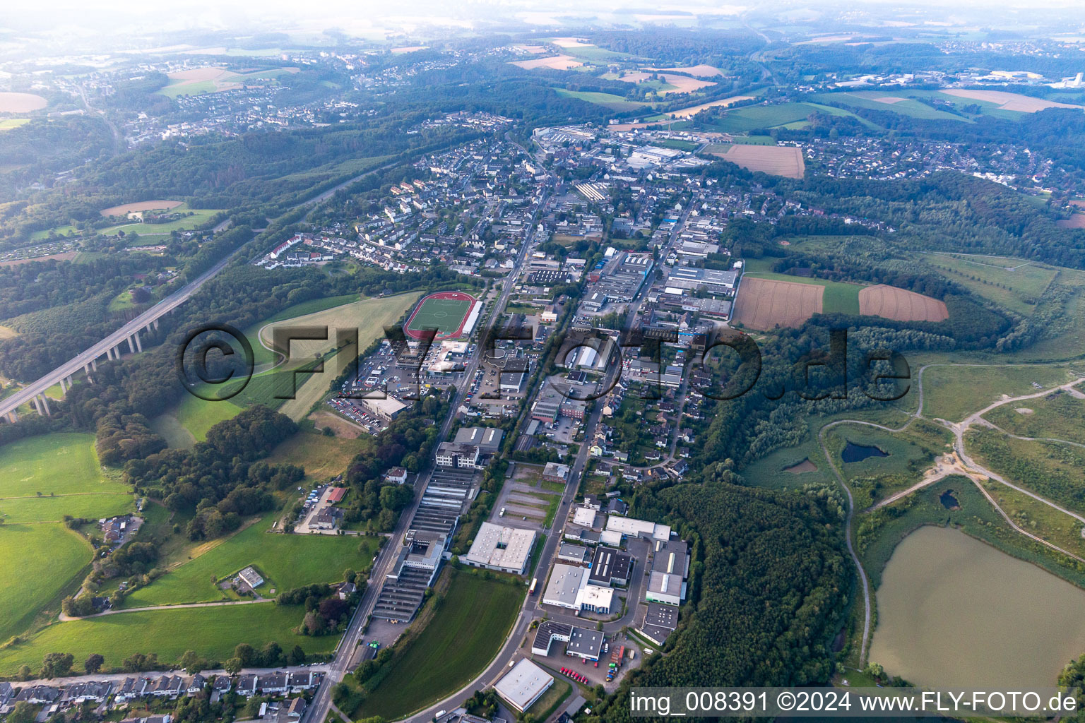 Aerial view of Industrial area Neviges in the district Neviges in Velbert in the state North Rhine-Westphalia, Germany