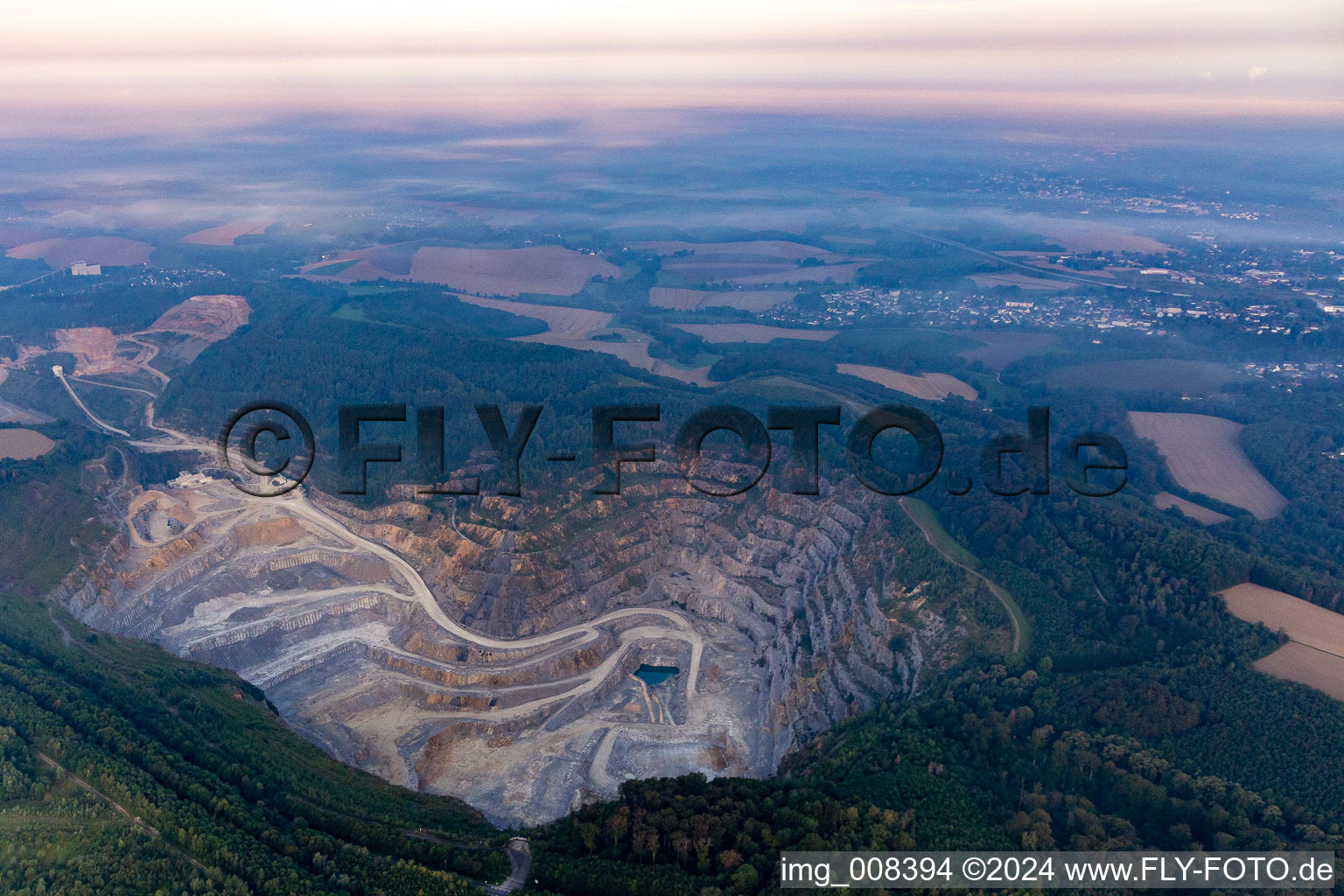 Rütkausen opencast mine of the Lhoist Rheinkalk plant in Flandersbach in the district Rützkausen in Wülfrath in the state North Rhine-Westphalia, Germany