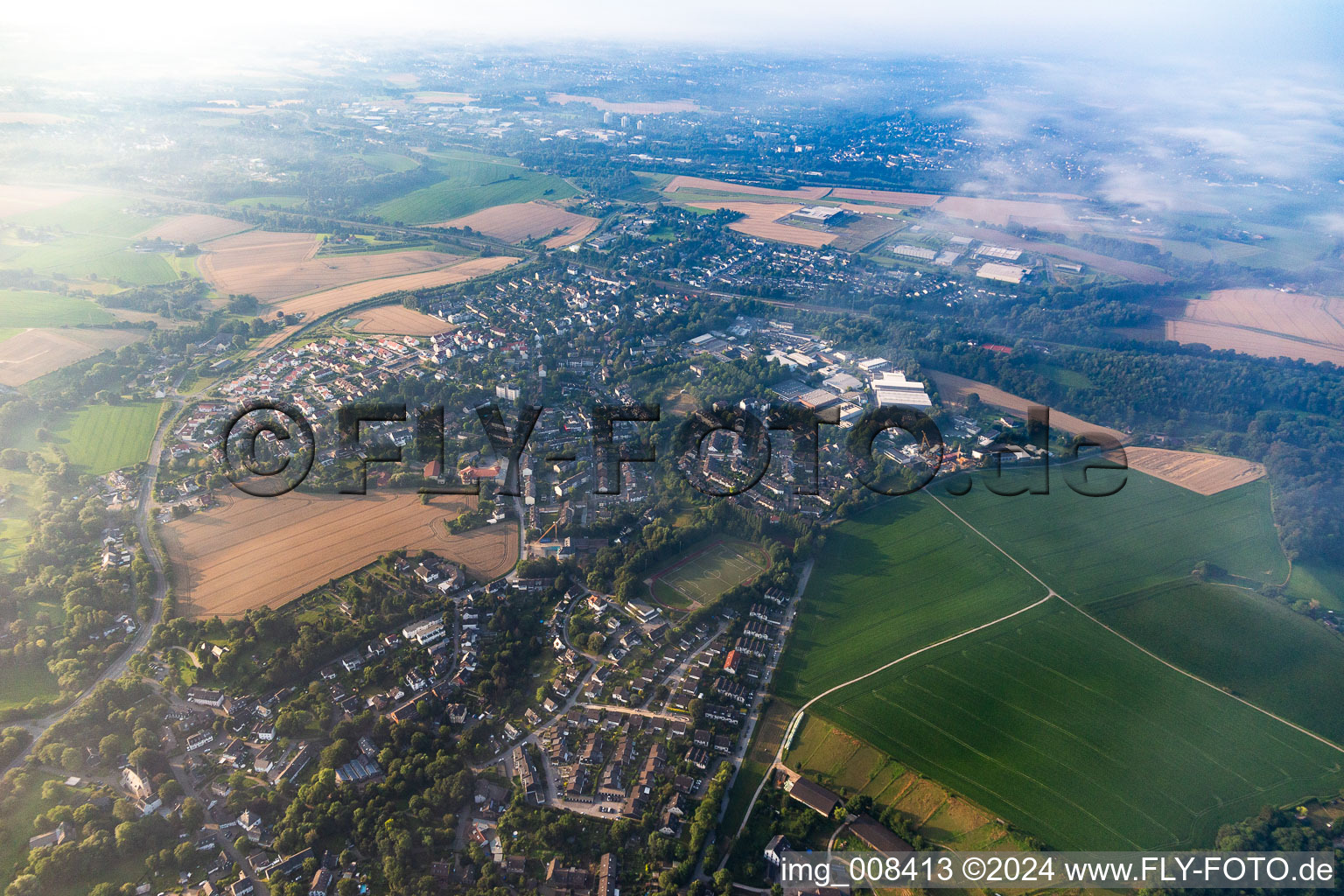 Aerial view of District Gruiten in Haan in the state North Rhine-Westphalia, Germany