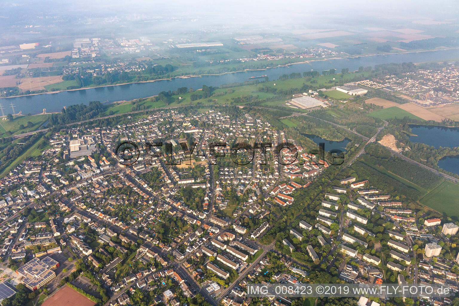 Aerial view of At the mouth of the Wupper in Rheindorf in the state North Rhine-Westphalia, Germany