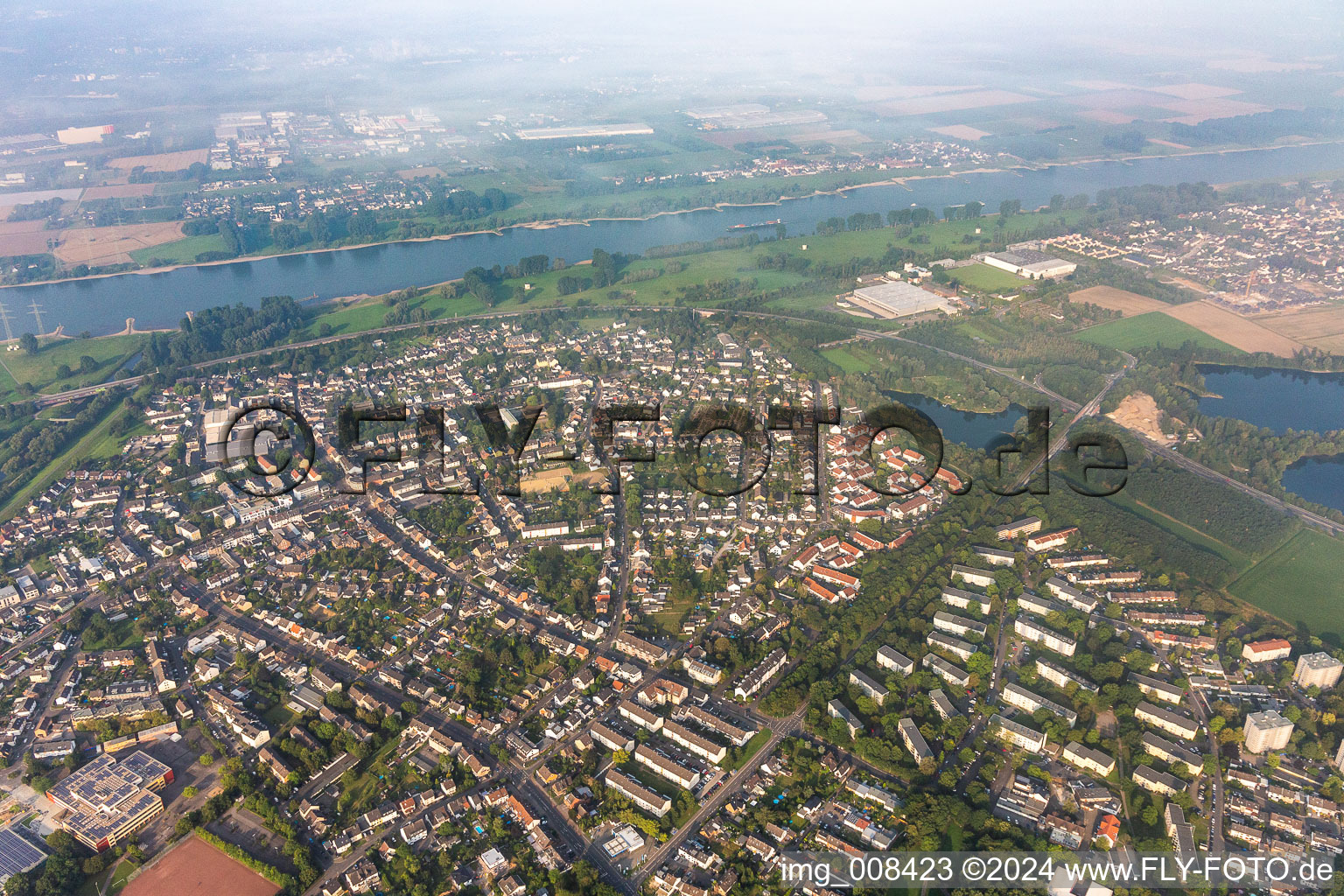 Aerial view of At the mouth of the Wupper in Rheindorf in the state North Rhine-Westphalia, Germany