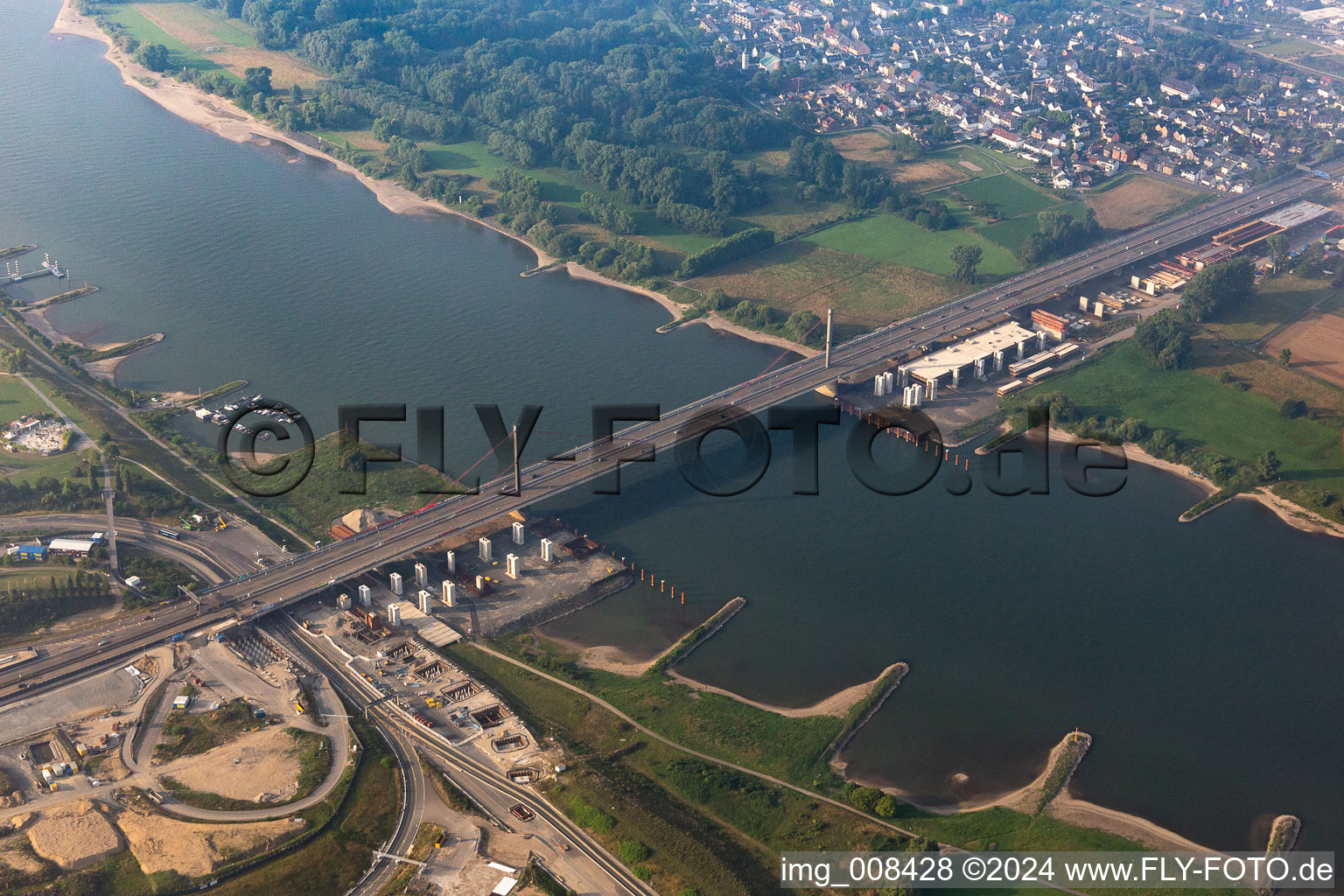 Routing and traffic lanes over the highway bridge in the motorway A 1 in Leverkusen in the state North Rhine-Westphalia, Germany