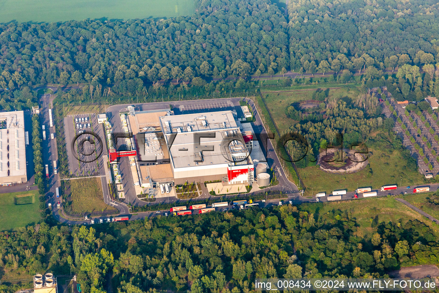 Building complex and grounds of the logistics center of REWE Markt GmbH in the district Niehl in Cologne in the state North Rhine-Westphalia, Germany