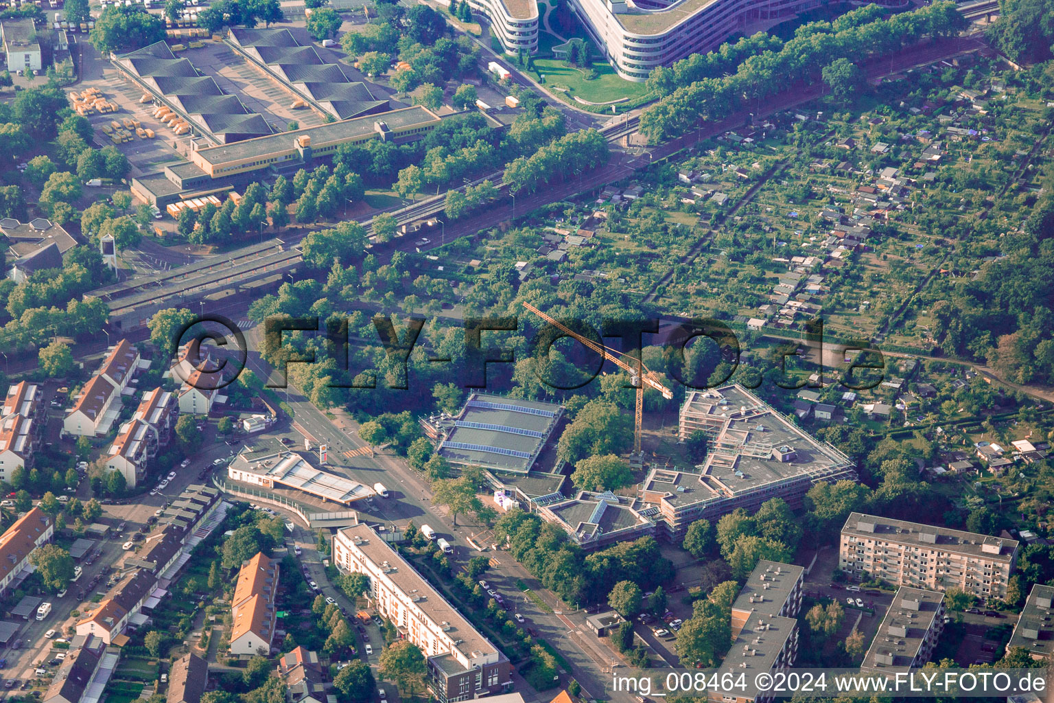 Campus university area with construction site at Joseph-DuMont-Berufskolleg and VfL Koeln 1899 - Handball in Cologne in the state North Rhine-Westphalia, Germany