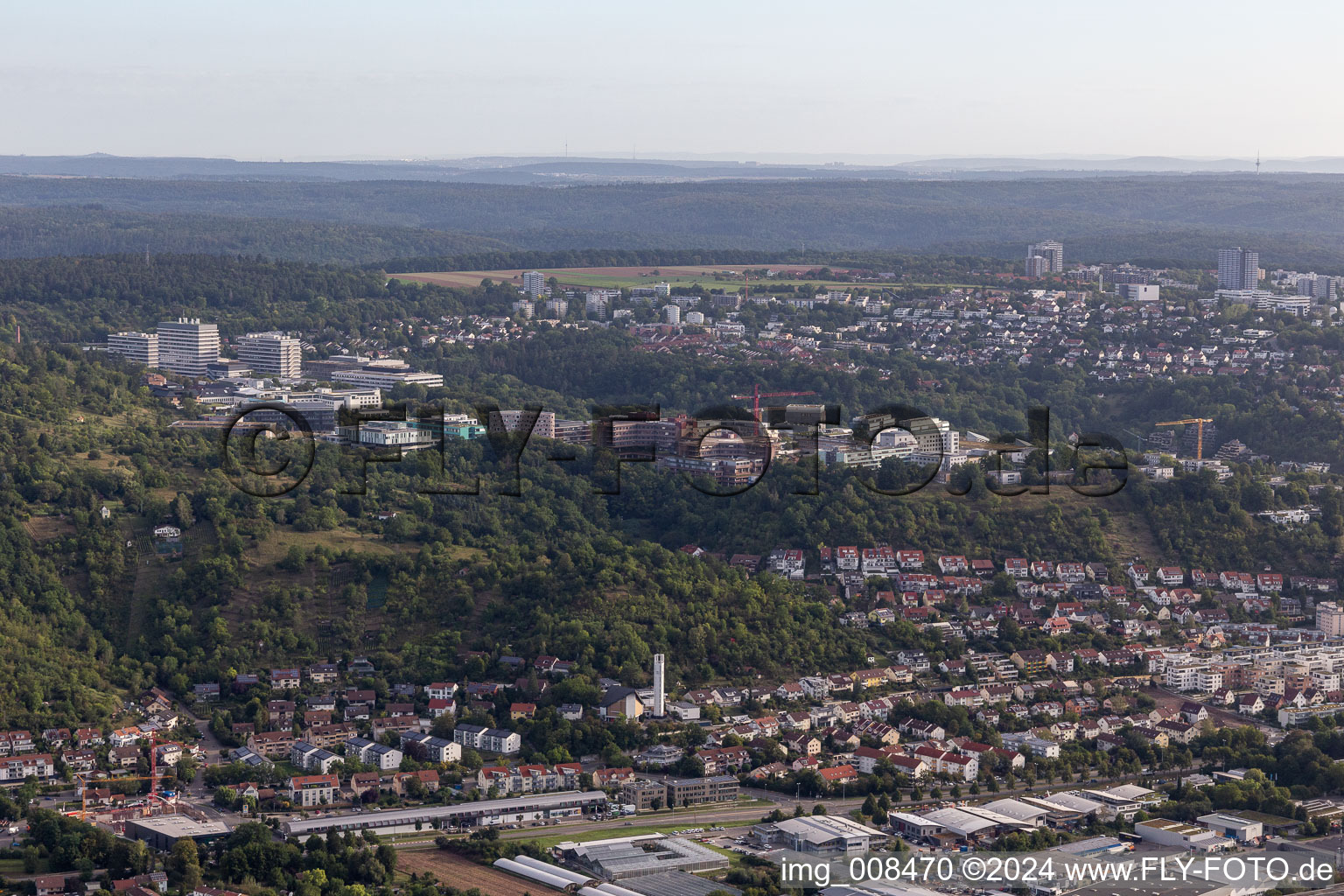 Aerial view of BG Clinic, University and University Hospital Tübingen in Tübingen in the state Baden-Wuerttemberg, Germany