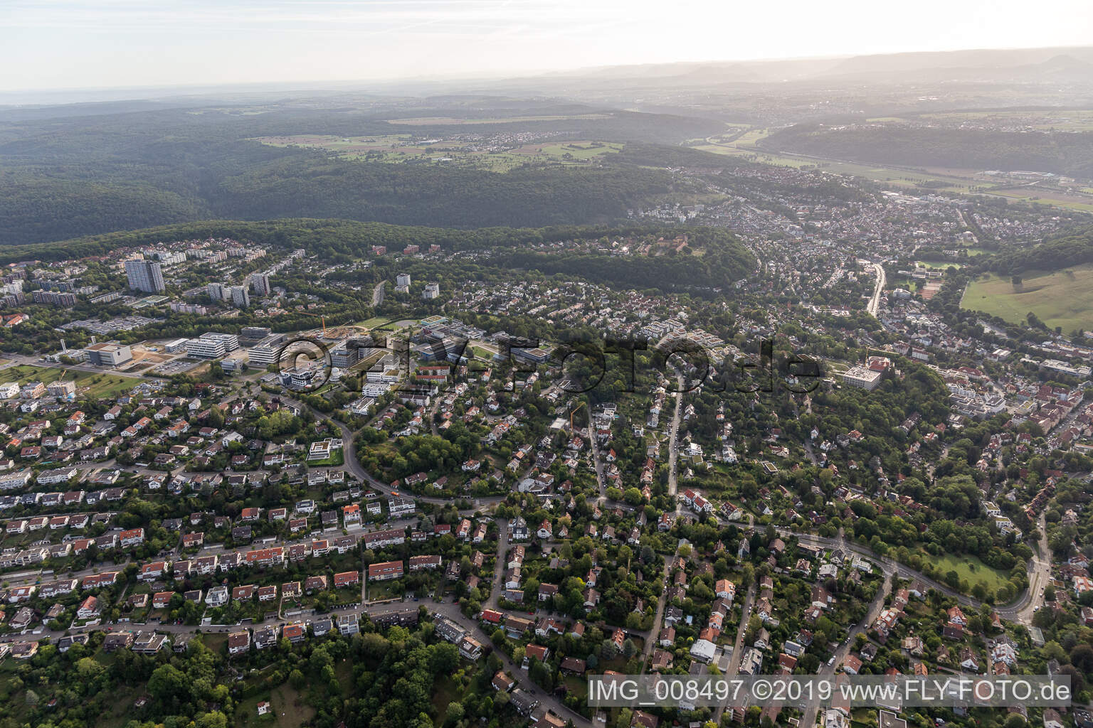 Aerial view of Tübingen in the state Baden-Wuerttemberg, Germany