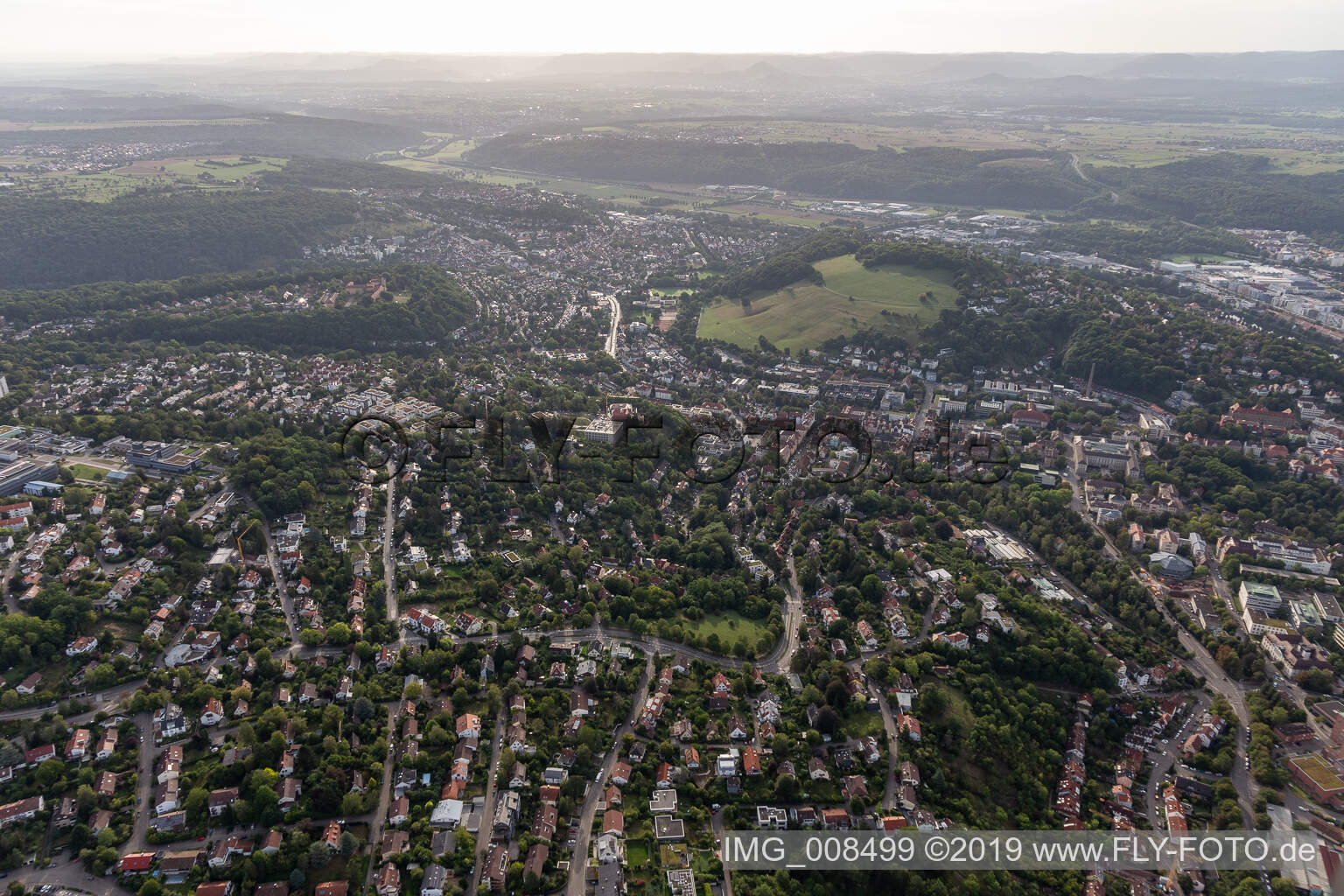 Aerial view of District Universität in Tübingen in the state Baden-Wuerttemberg, Germany