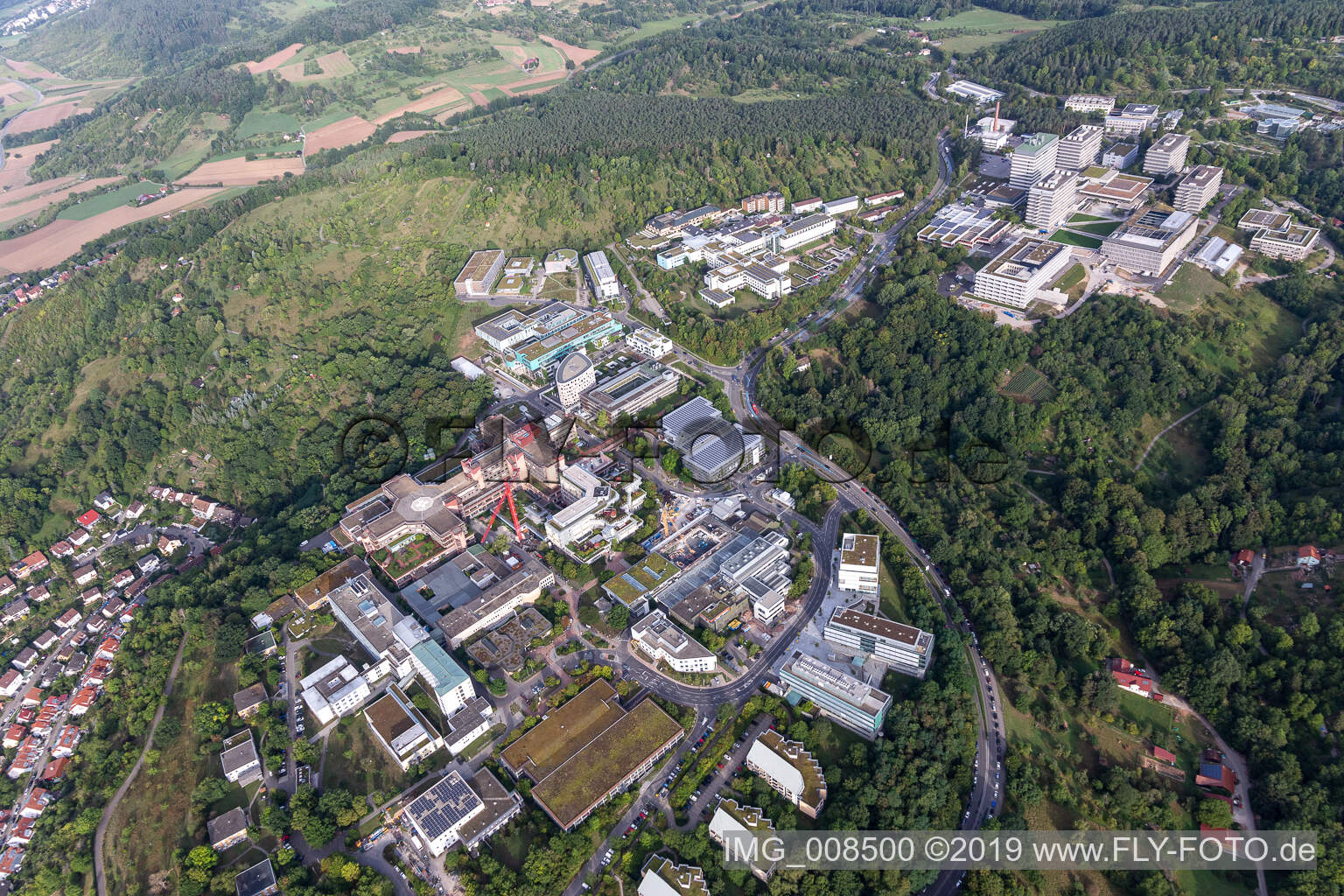 Oblique view of BG Clinic, Universität and University Hospital Tübingen in the district Universität in Tübingen in the state Baden-Wuerttemberg, Germany