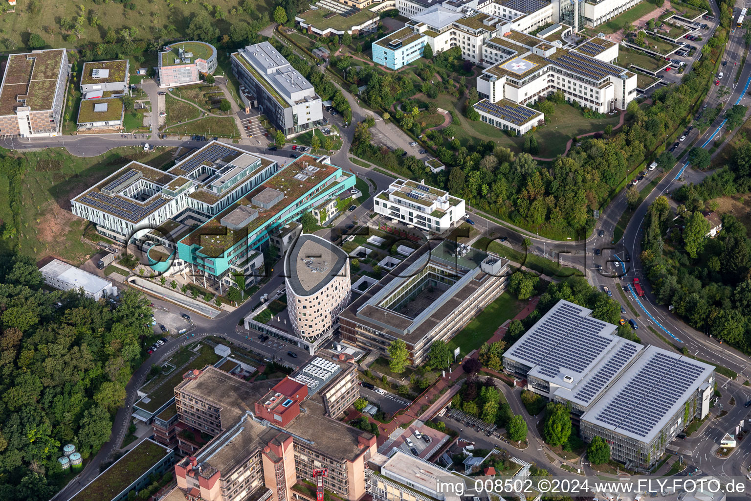 Aerial photograpy of Hospital grounds of the Clinic Medizinische Universitaetsklinik on Schnarrenberg in Tuebingen in the state Baden-Wurttemberg, Germany