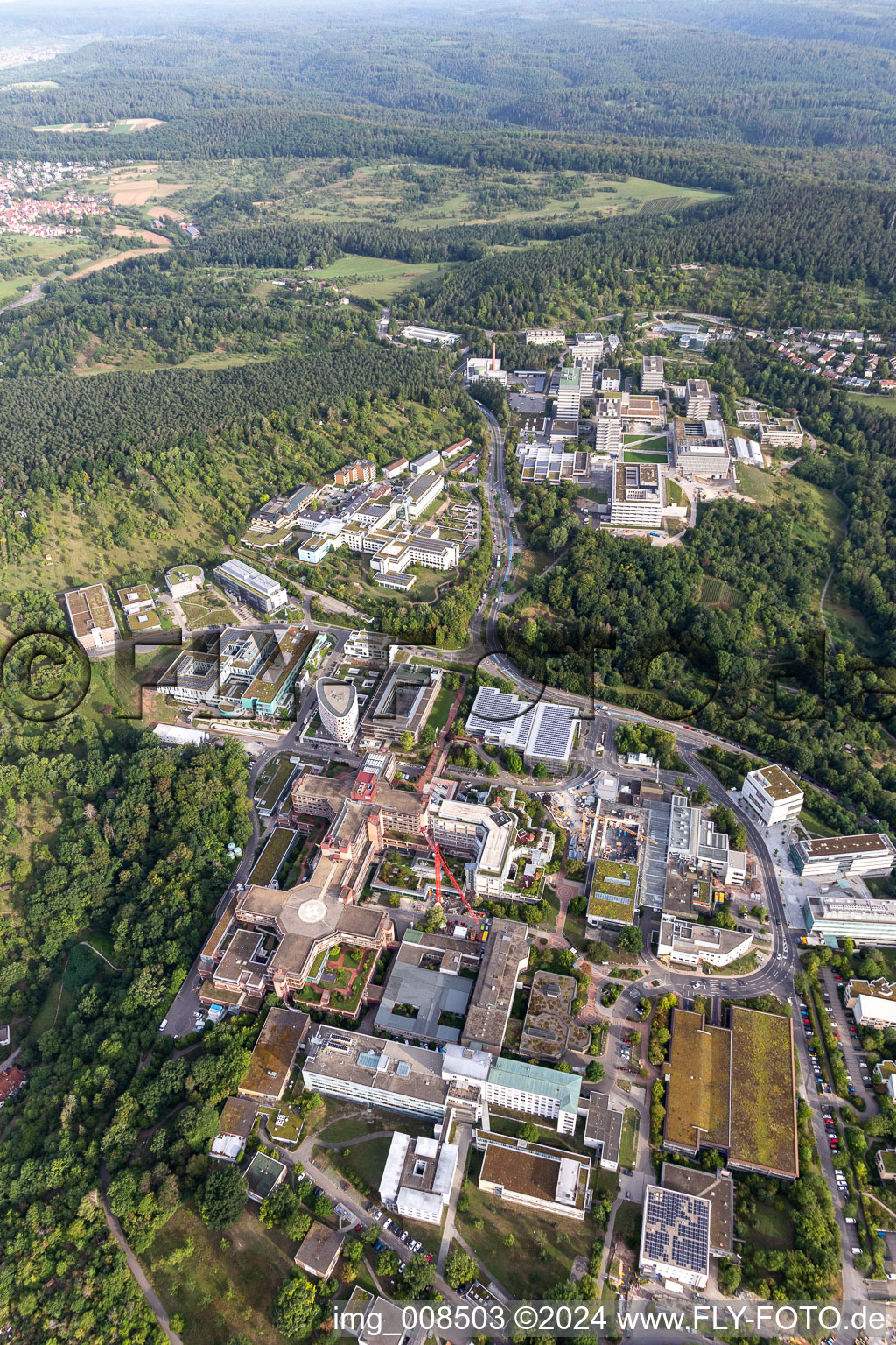 General overview of the hospital grounds of the Clinic Medizinische Universitaetsklinik on Schnarrenberg in Tuebingen in the state Baden-Wurttemberg, Germany