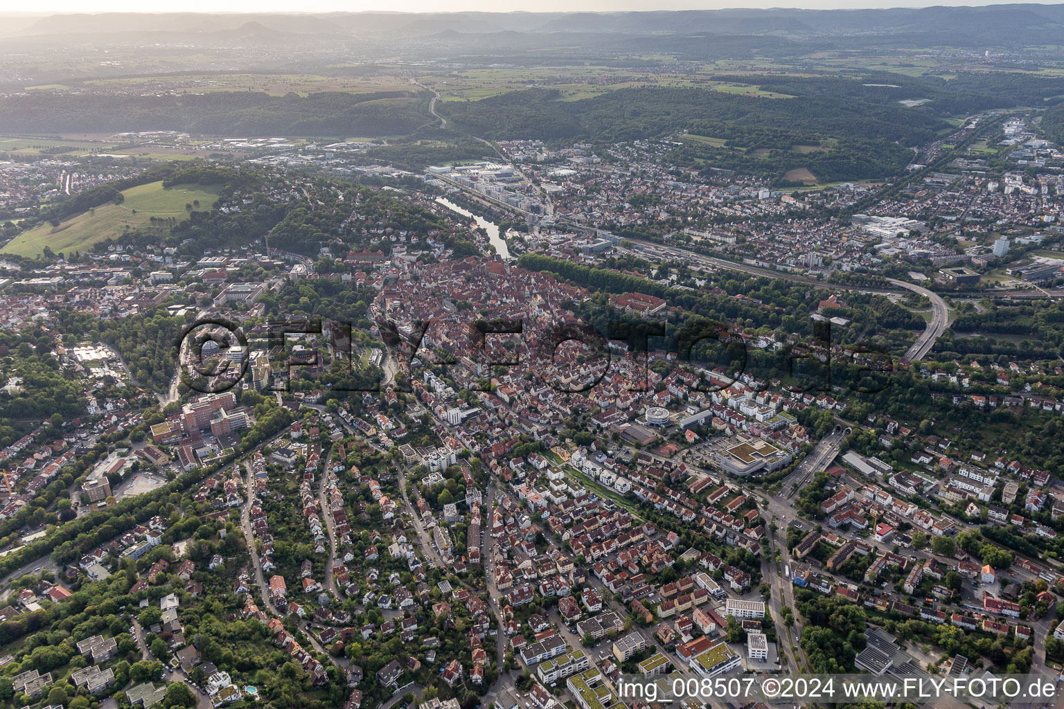 Town View of the streets and houses of the residential areas in Tuebingen in the state Baden-Wuerttemberg, Germany