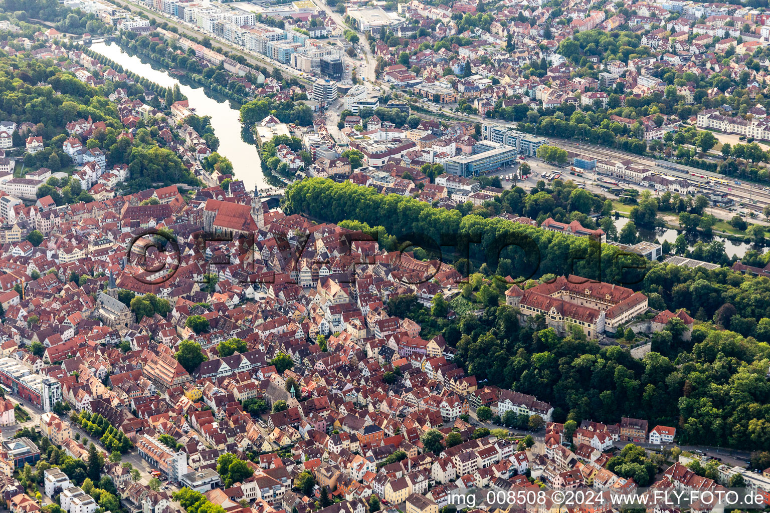 Old town under the castle in the district Zentrum in Tübingen in the state Baden-Wuerttemberg, Germany