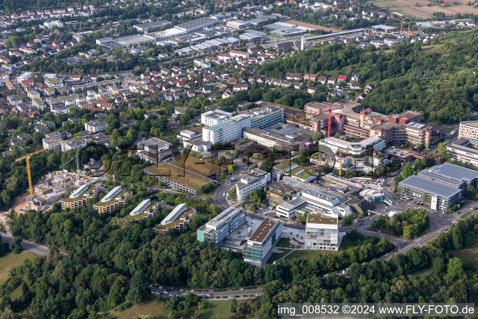 Bird's eye view of University Hospital Tübingen in Tübingen in the state Baden-Wuerttemberg, Germany