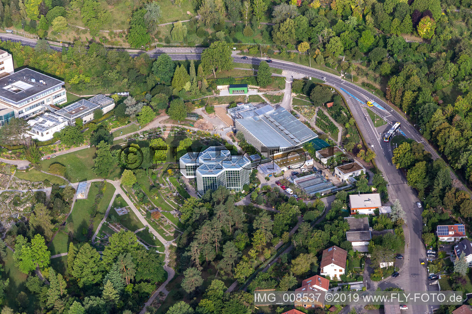 Aerial view of Tropicarium, Botanical Garden of Universität Tübingen in the district Universität in Tübingen in the state Baden-Wuerttemberg, Germany