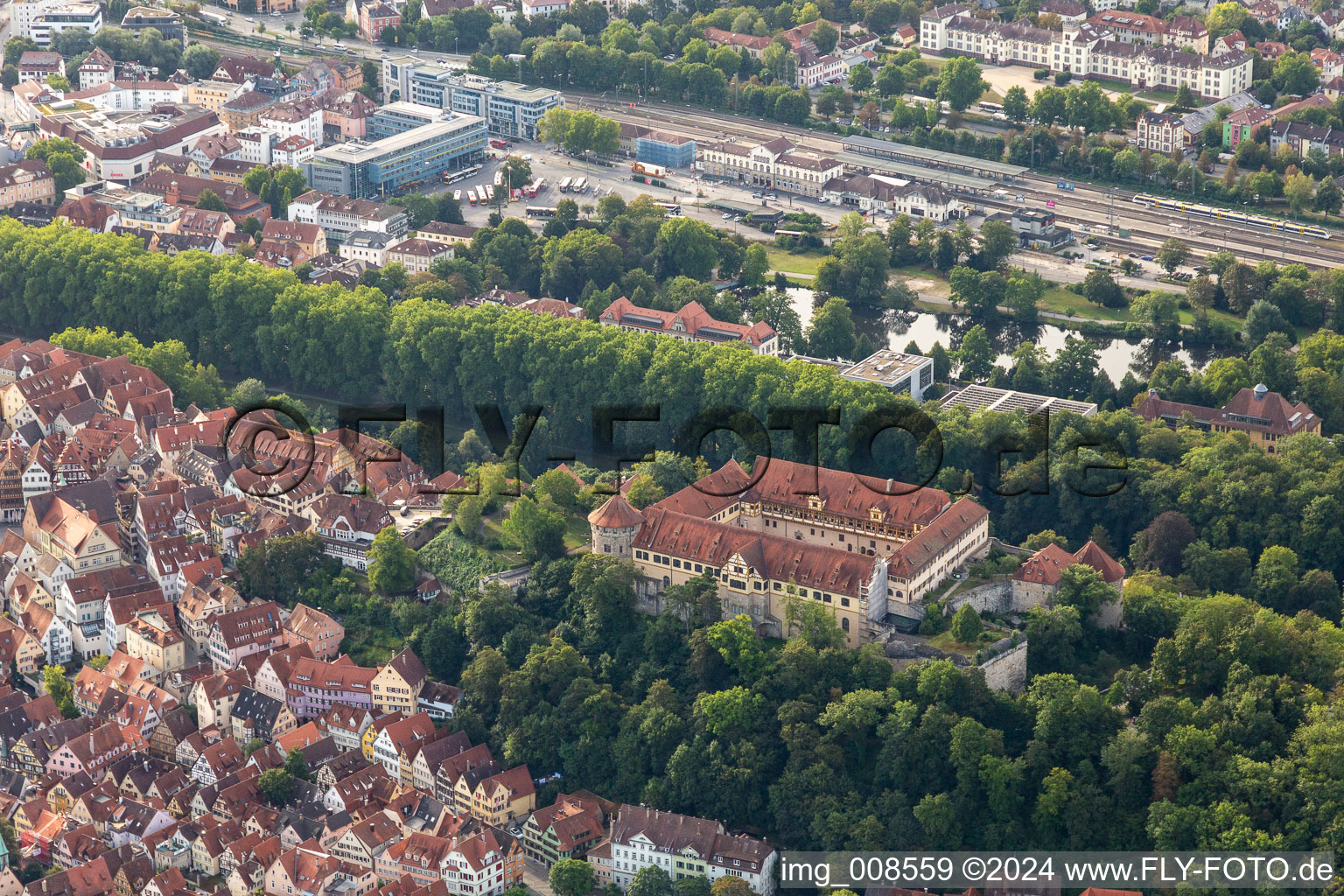 Aerial view of Castle of Hohen Tuebingen in Tuebingen in the state Baden-Wurttemberg, Germany