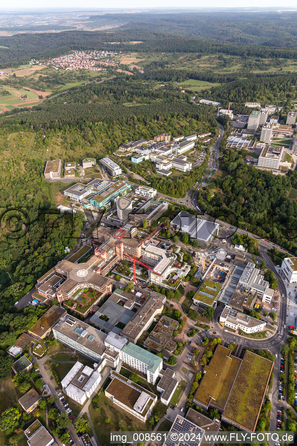 Oblique view of General overview of the hospital grounds of the Clinic Medizinische Universitaetsklinik on Schnarrenberg in Tuebingen in the state Baden-Wurttemberg, Germany