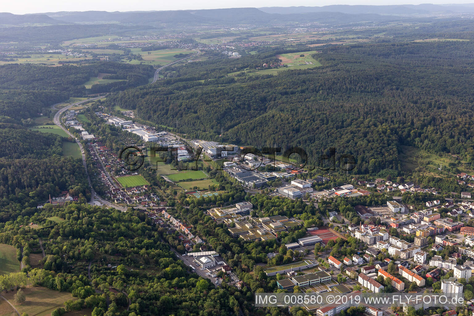 Aerial view of Derendingen in the district Gartenstadt in Tübingen in the state Baden-Wuerttemberg, Germany