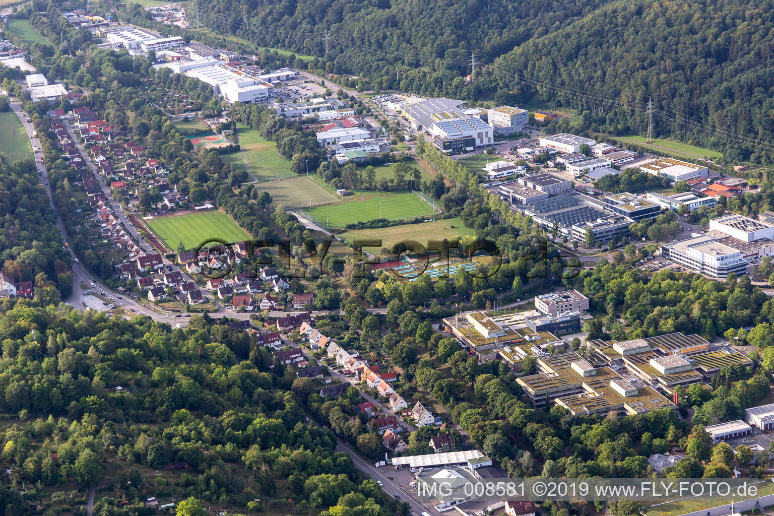 Aerial photograpy of Derendingen in the district Gartenstadt in Tübingen in the state Baden-Wuerttemberg, Germany