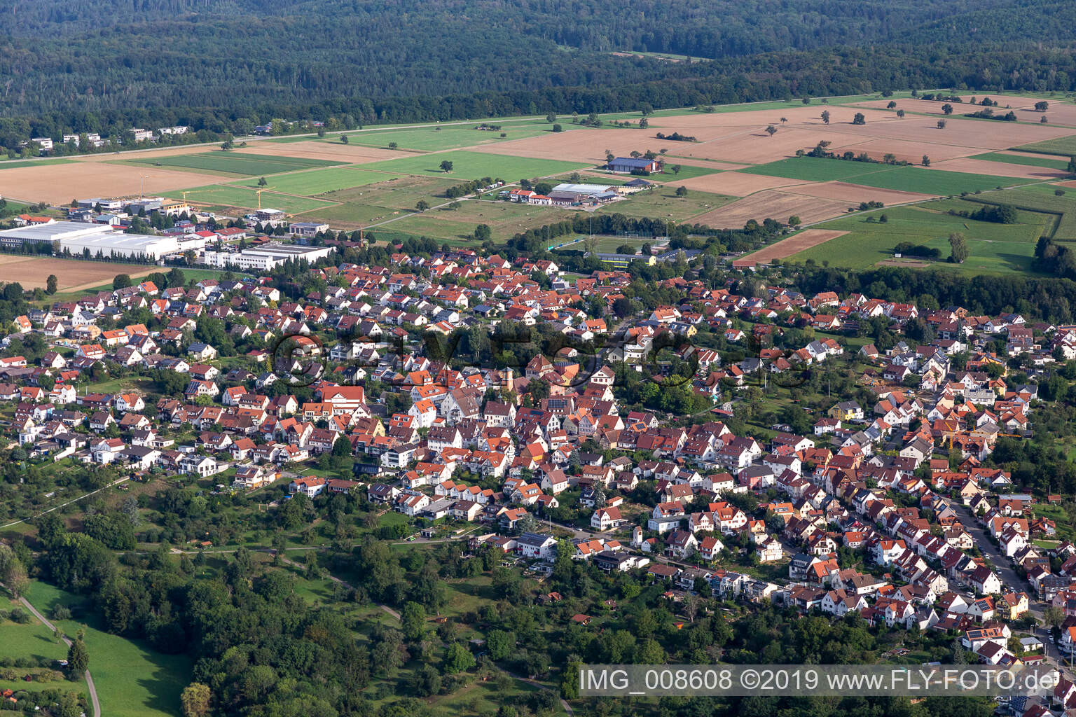 Aerial view of Pfrondorf in the state Baden-Wuerttemberg, Germany