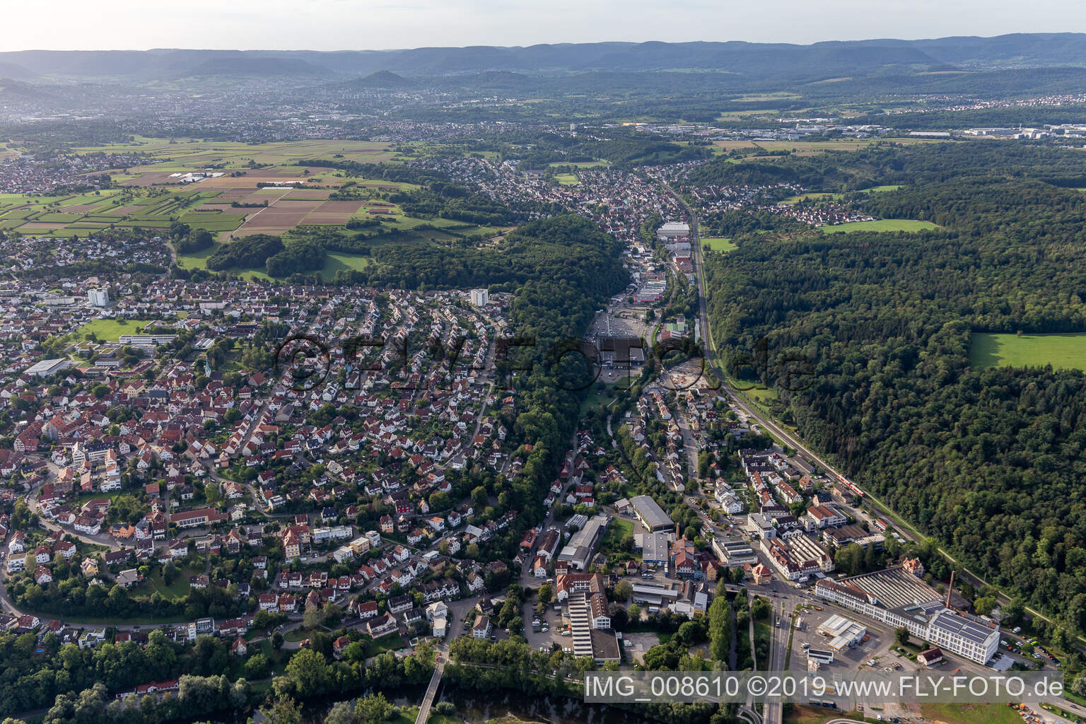Aerial view of Kirchentellinsfurt in the state Baden-Wuerttemberg, Germany