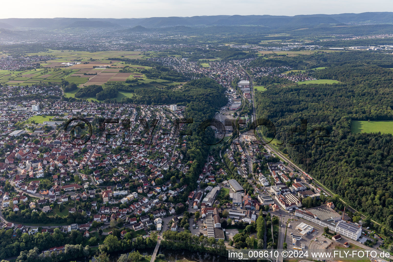 Aerial view of Kirchentellinsfurt in the state Baden-Wuerttemberg, Germany