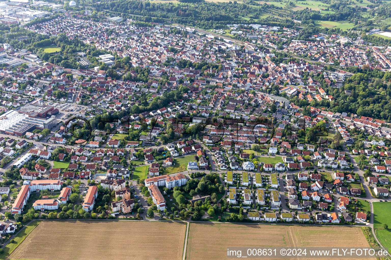 Aerial view of District Betzingen in Reutlingen in the state Baden-Wuerttemberg, Germany