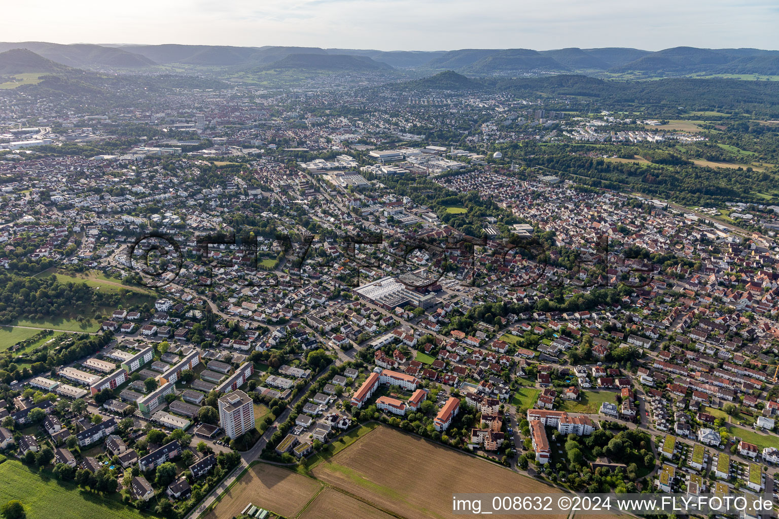 Aerial view of District Gmindersdorf in Reutlingen in the state Baden-Wuerttemberg, Germany