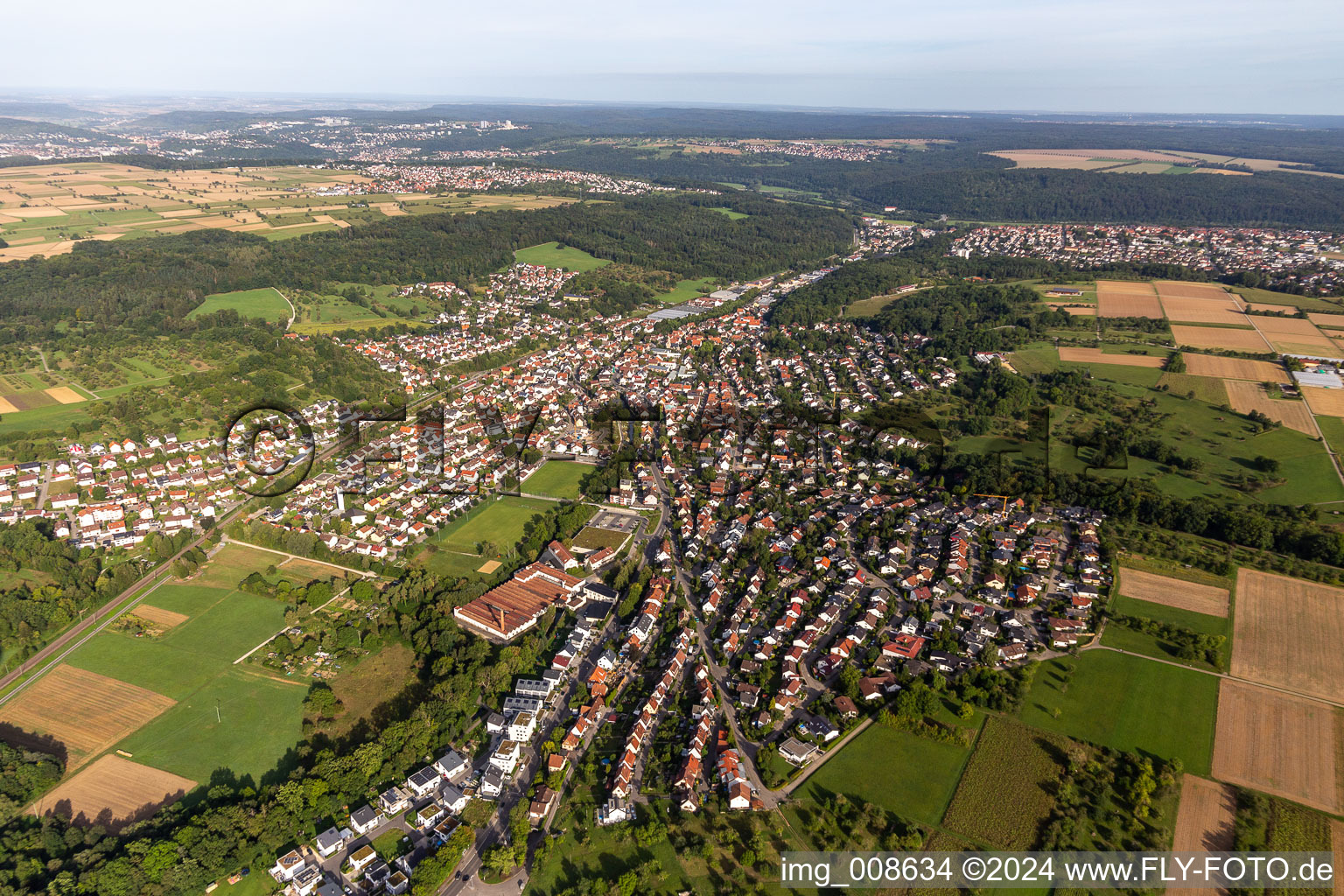 Town View of the streets and houses of the residential areas in Wannweil in the state Baden-Wuerttemberg, Germany