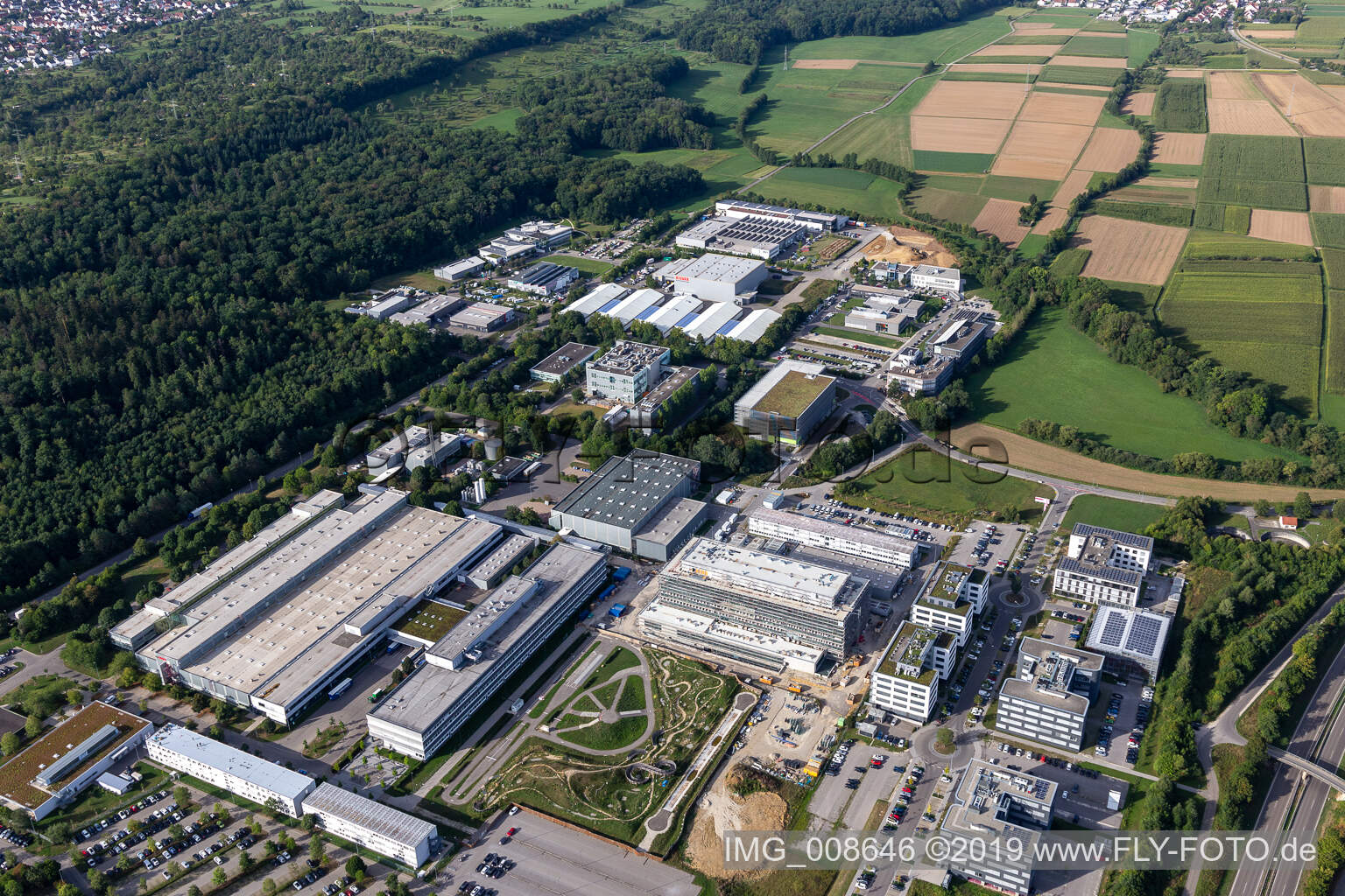 Aerial view of Bosch AG in Kusterdingen in the state Baden-Wuerttemberg, Germany