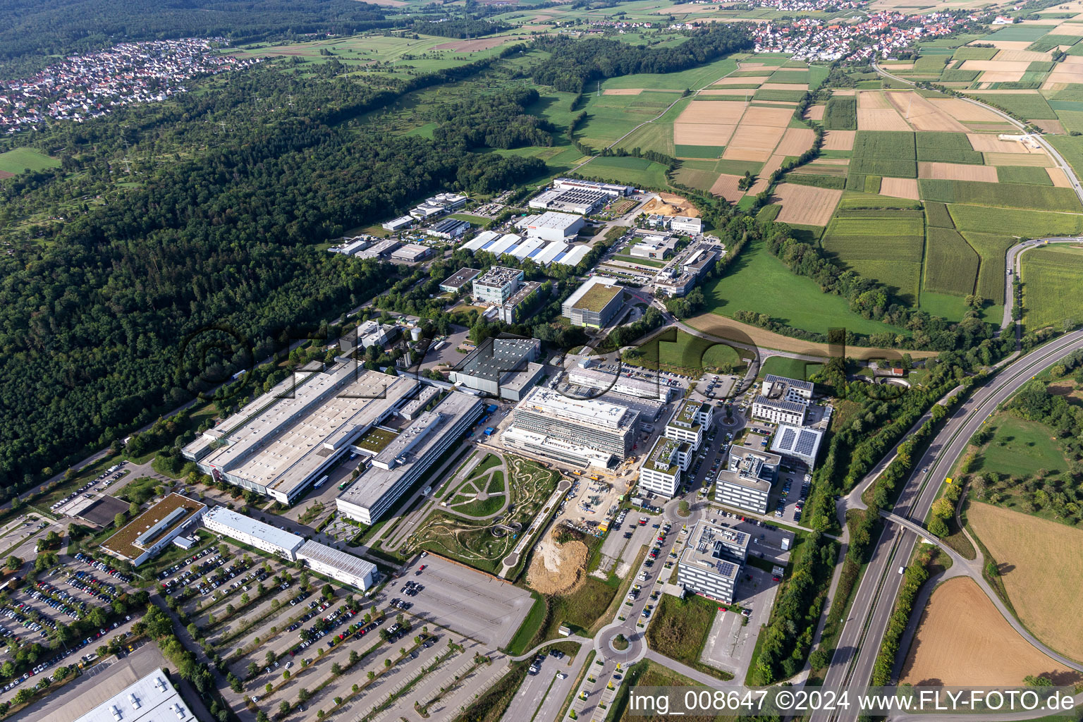 Aerial view of Bosch in the district Jettenburg in Kusterdingen in the state Baden-Wuerttemberg, Germany