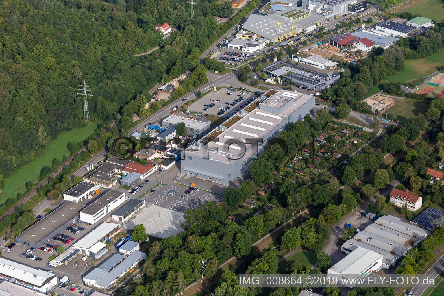 Aerial view of District Gartenstadt in Tübingen in the state Baden-Wuerttemberg, Germany