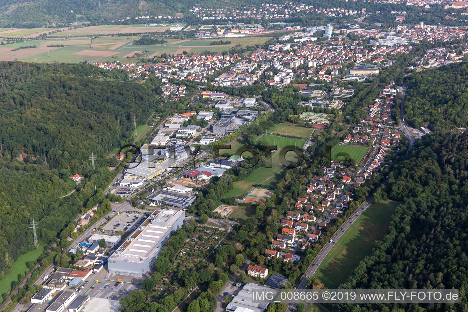 Aerial photograpy of District Gartenstadt in Tübingen in the state Baden-Wuerttemberg, Germany