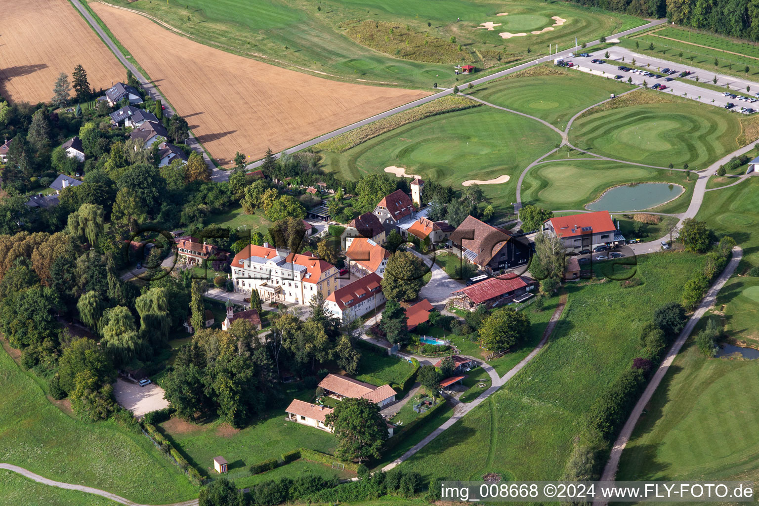 Aerial view of Grounds of the Golf course at Golfclub Schloss Kressbach in Kressbach in the state Baden-Wuerttemberg, Germany