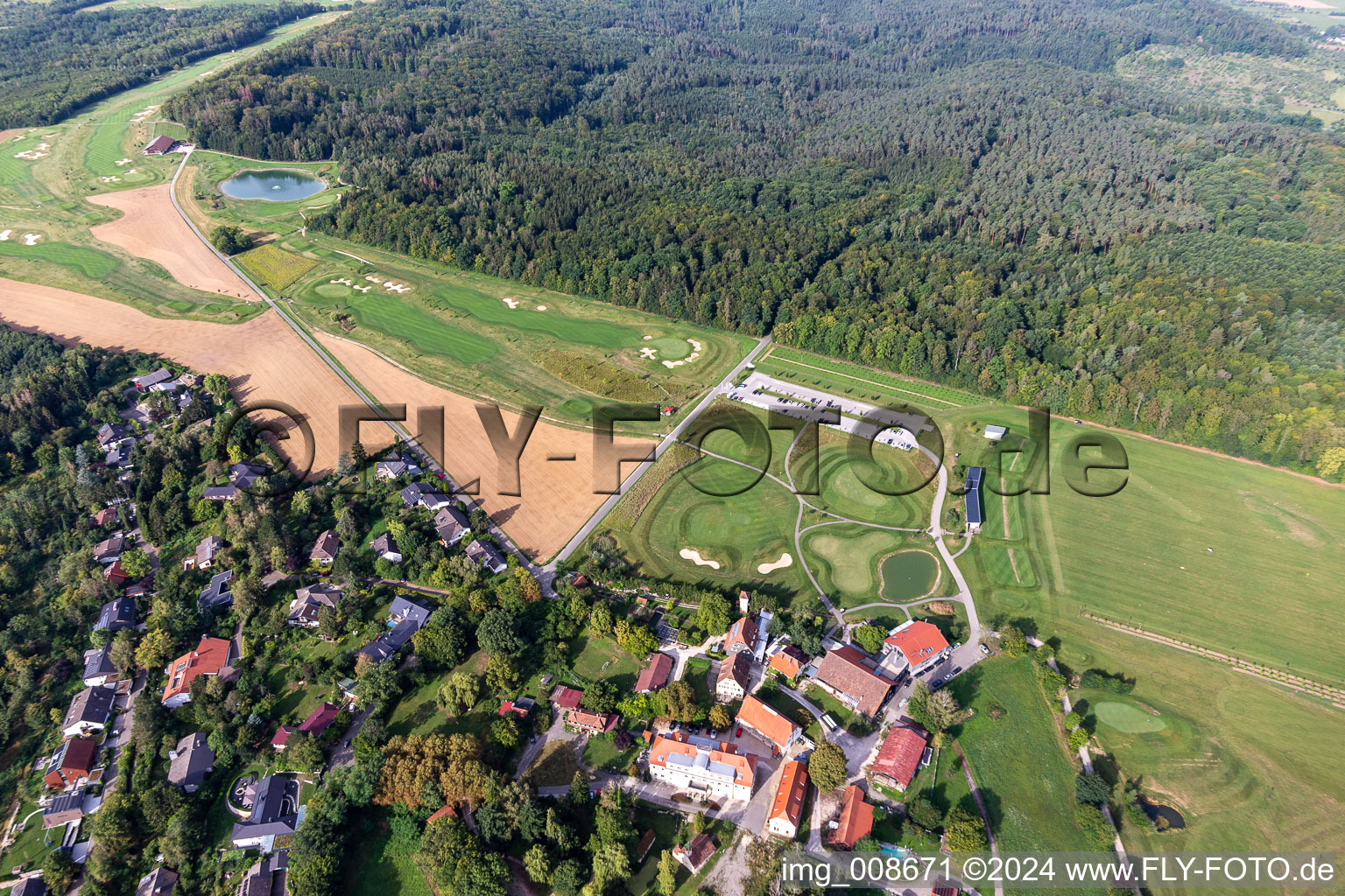 Aerial photograpy of Grounds of the Golf course at Golfclub Schloss Kressbach in Kressbach in the state Baden-Wuerttemberg, Germany