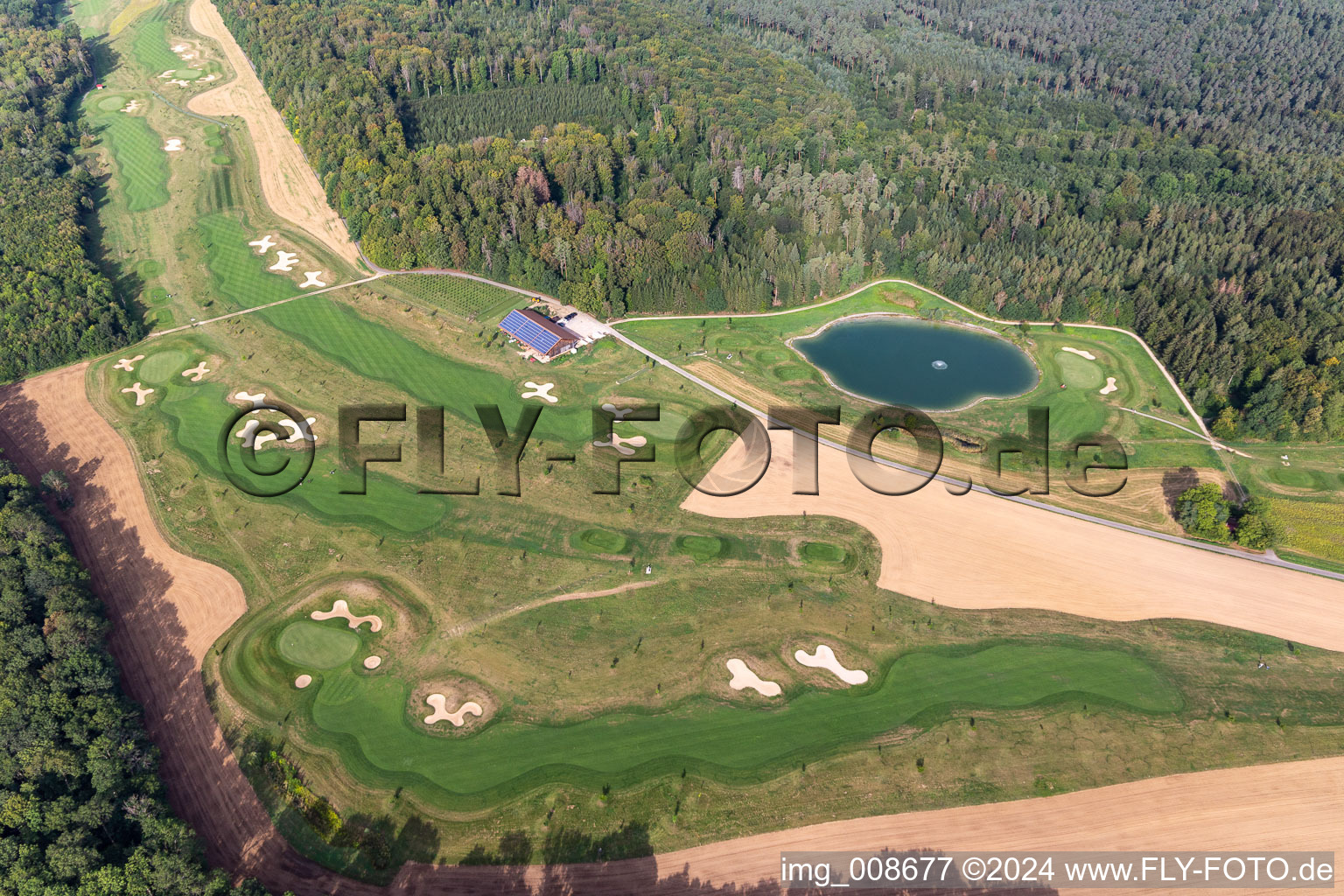 Grounds of the Golf course at Golfclub Schloss Kressbach in Kressbach in the state Baden-Wuerttemberg, Germany from above