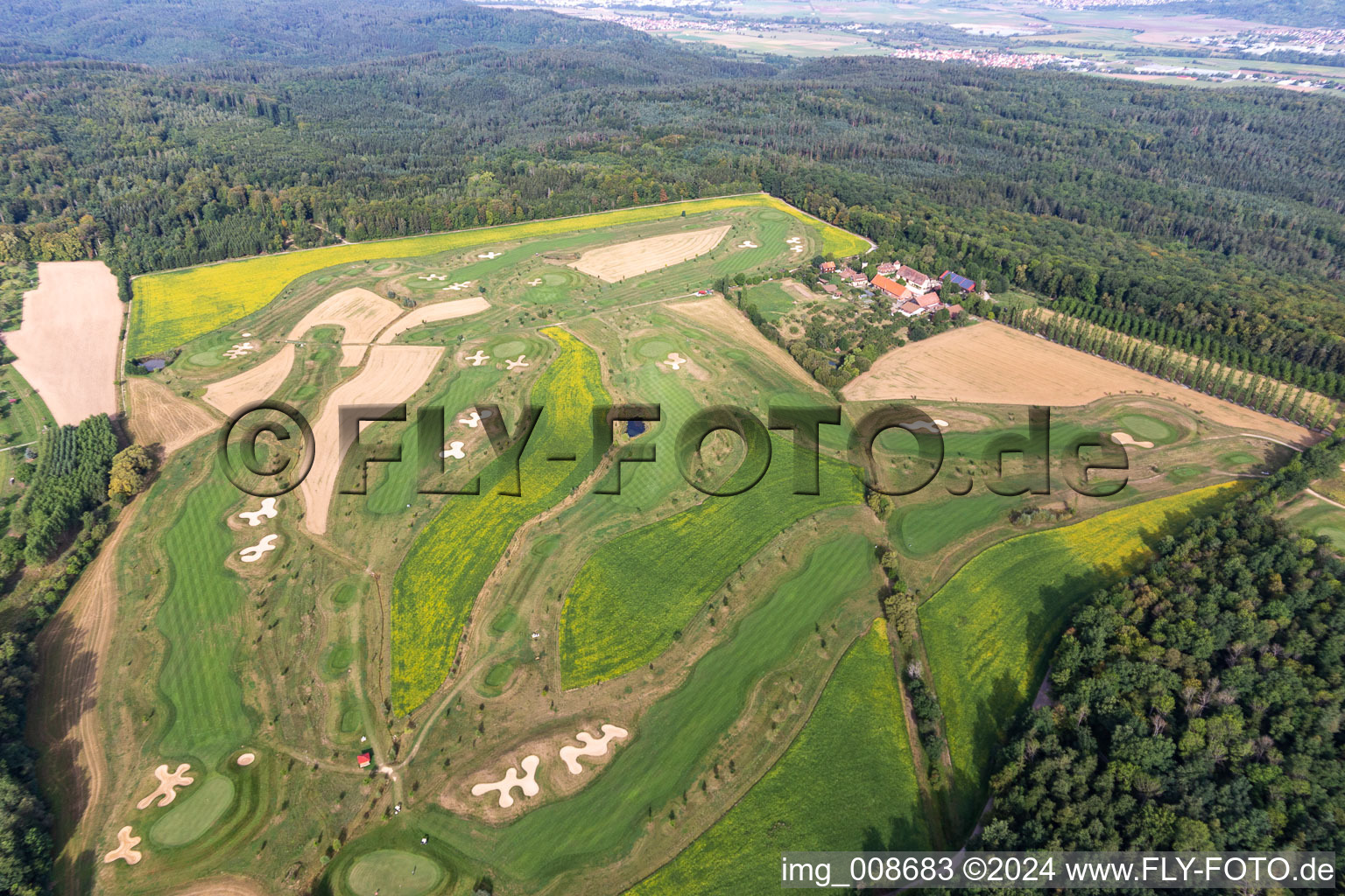 Grounds of the Golf course at Golfclub Schloss Kressbach in Kressbach in the state Baden-Wuerttemberg, Germany from the plane