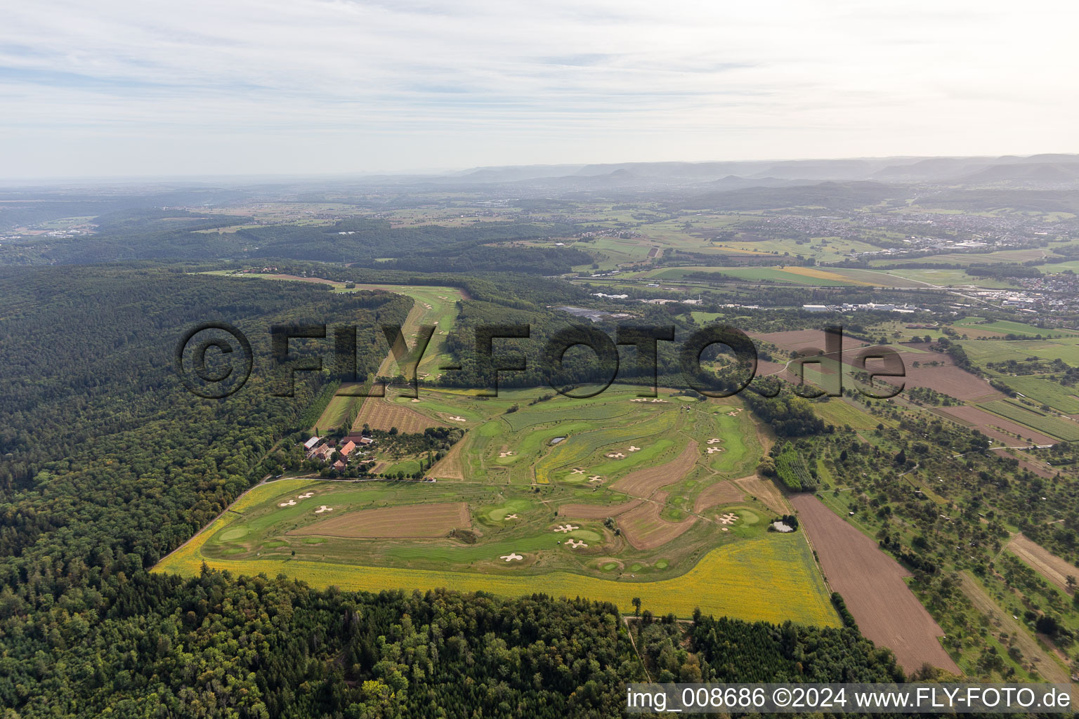 Bird's eye view of Grounds of the Golf course at Golfclub Schloss Kressbach in Kressbach in the state Baden-Wuerttemberg, Germany