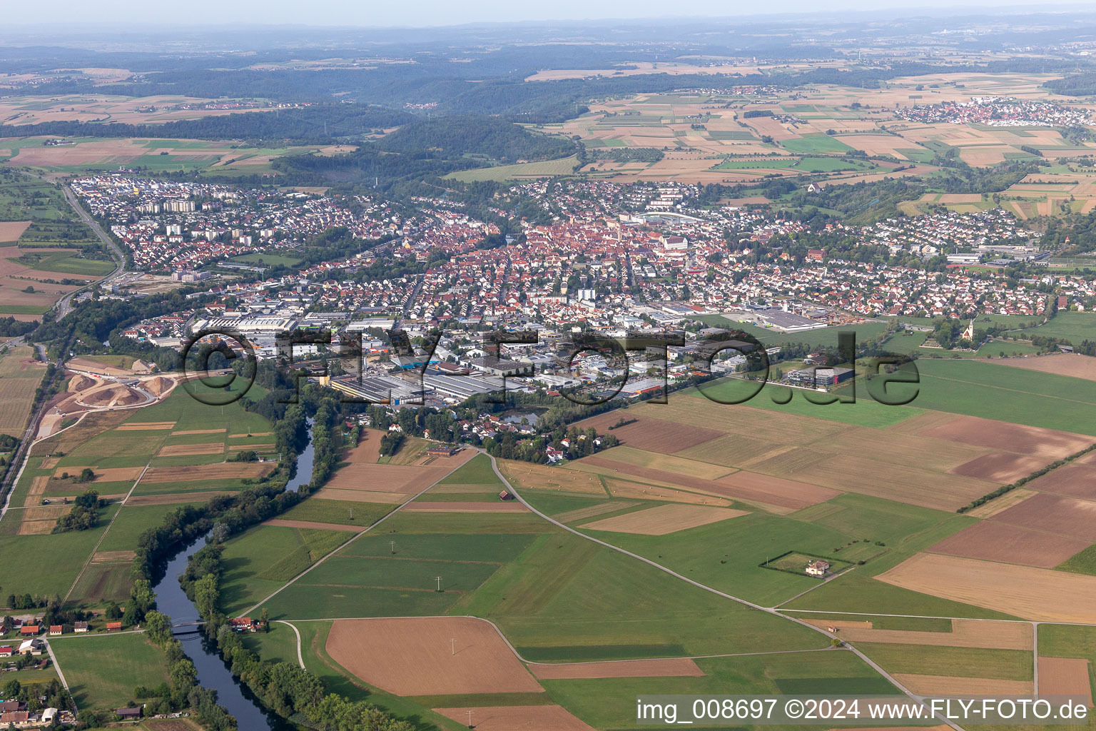 City area with outside districts and inner city area in Rottenburg am Neckar in the state Baden-Wuerttemberg, Germany