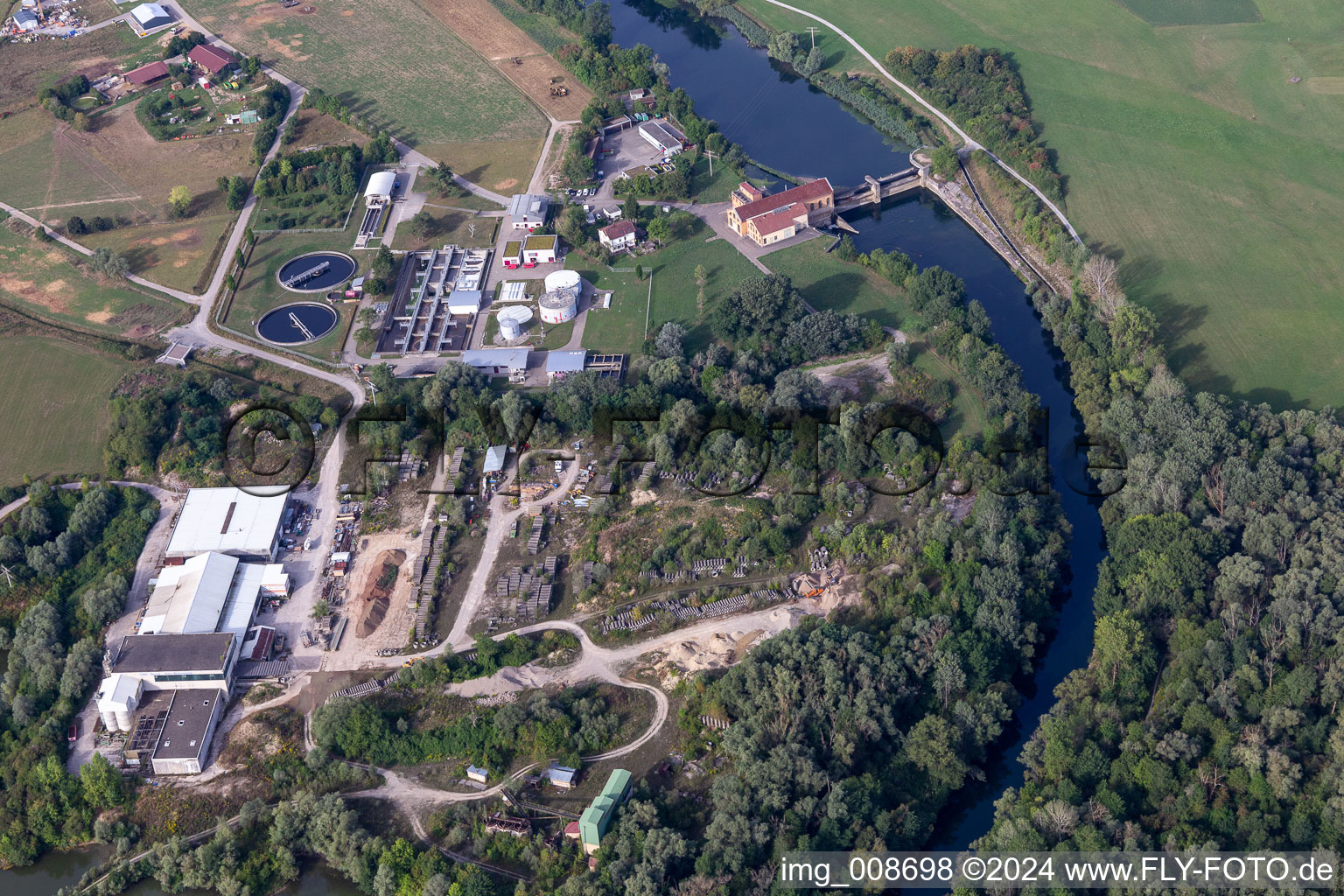 Aerial photograpy of Kiebingen sewage treatment plant in Rottenburg am Neckar in the state Baden-Wuerttemberg, Germany