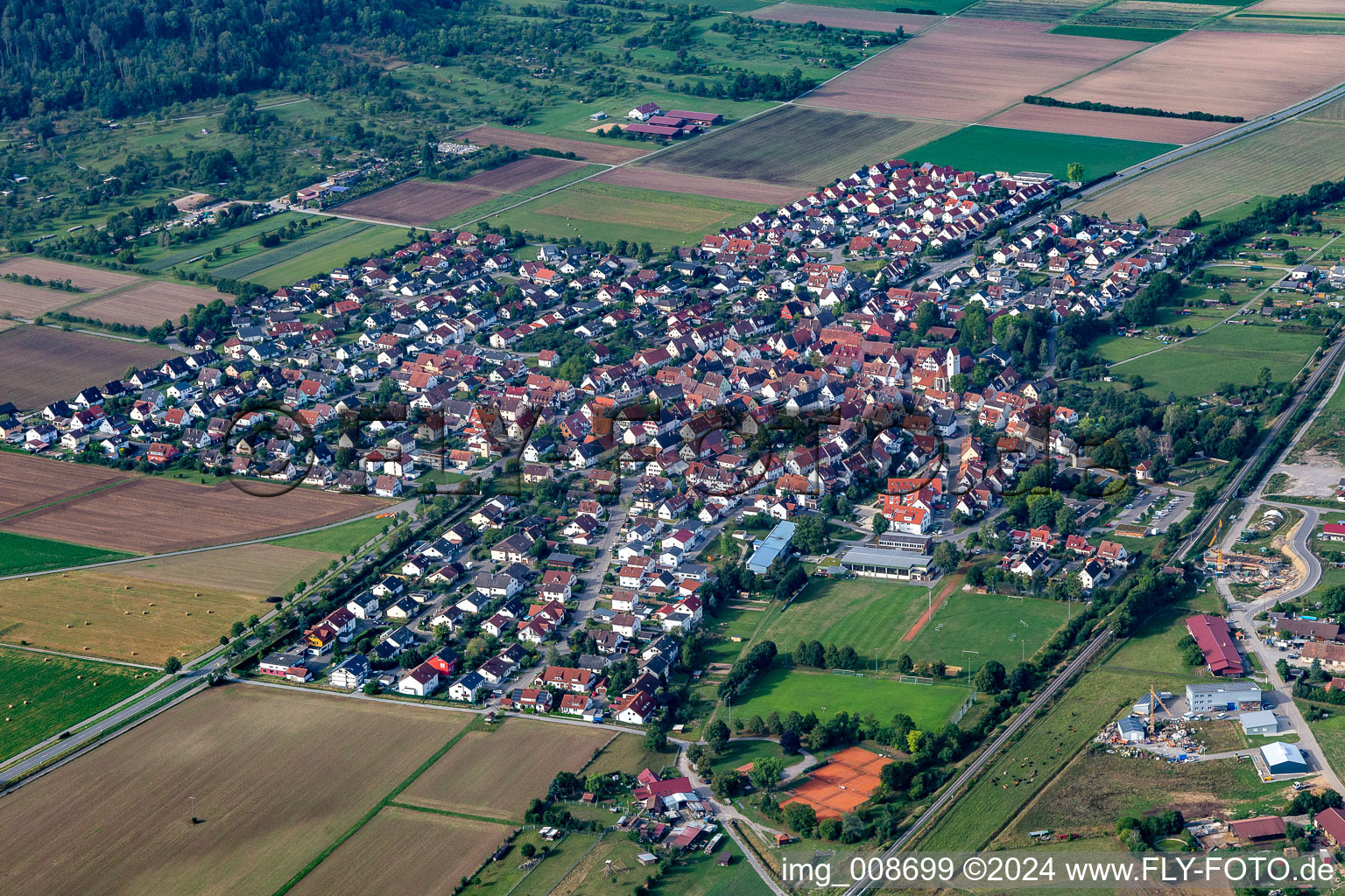 Aerial view of District Kiebingen in Rottenburg am Neckar in the state Baden-Wuerttemberg, Germany