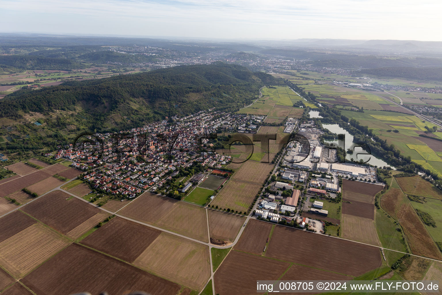 Aerial view of District Hirschau in Tübingen in the state Baden-Wuerttemberg, Germany