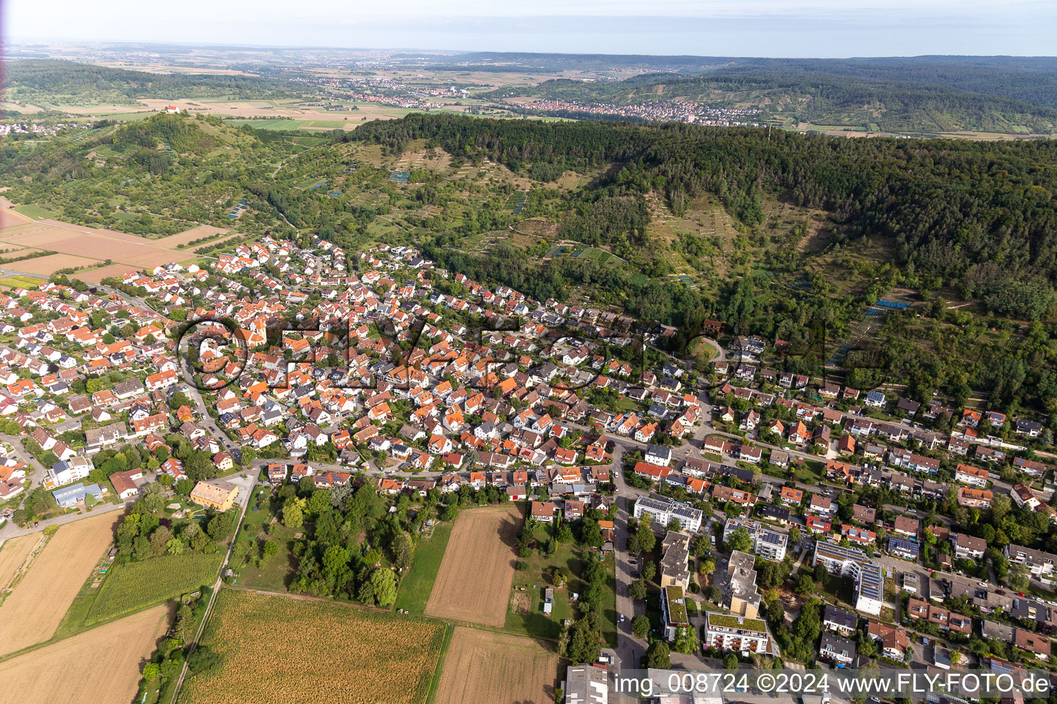 Aerial view of From the southeast in the district Hirschau in Tübingen in the state Baden-Wuerttemberg, Germany