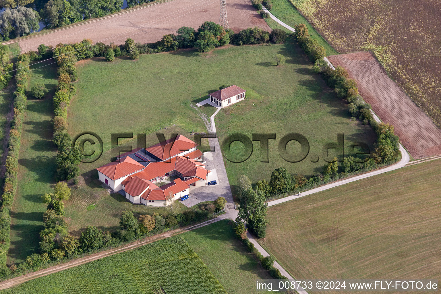 Aerial view of Exposure of archaeological excavation sites on the area of a Roman house in Kilchberg in the state Baden-Wuerttemberg, Germany