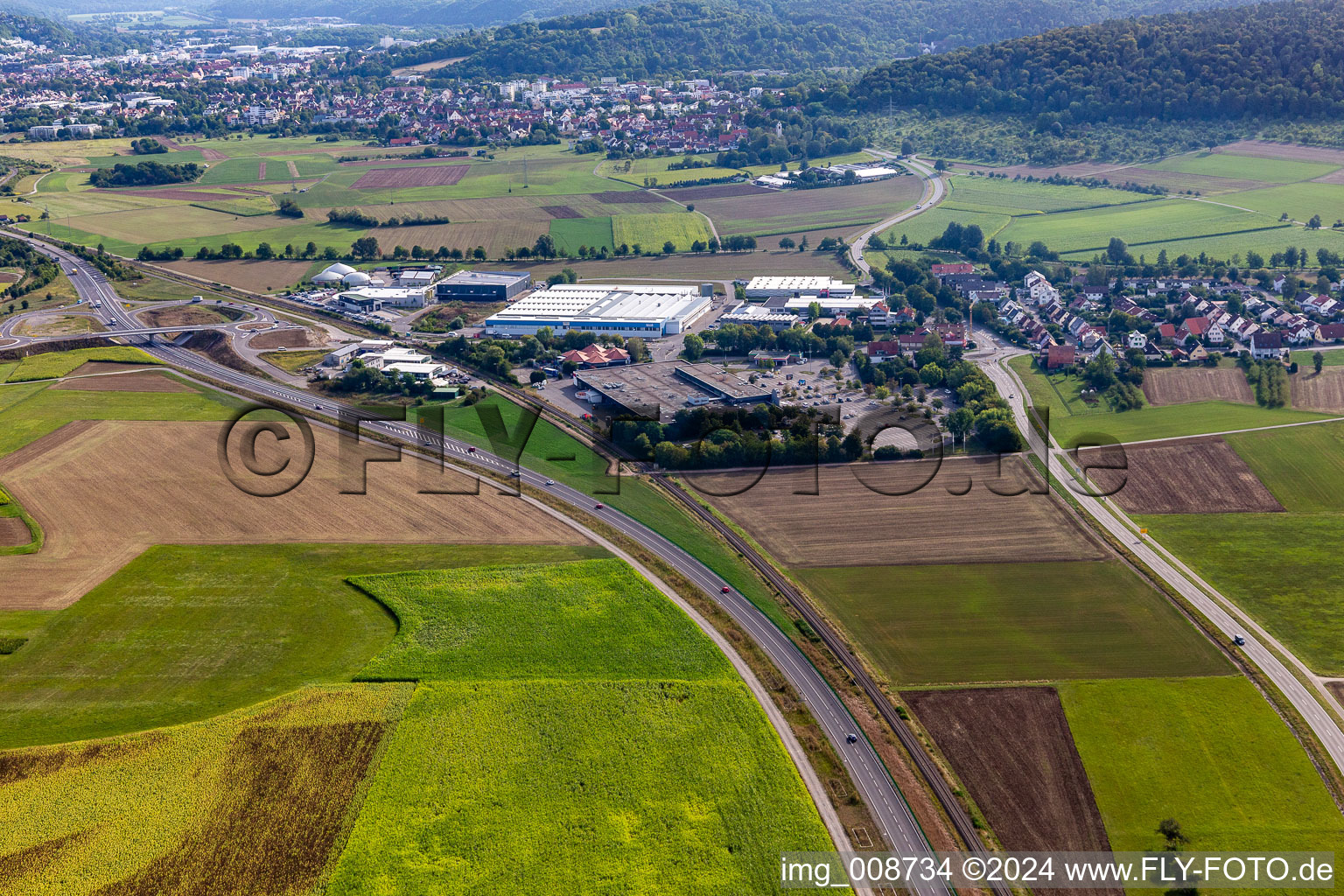 Industrial area on the B28 in the district Weilheim in Tübingen in the state Baden-Wuerttemberg, Germany